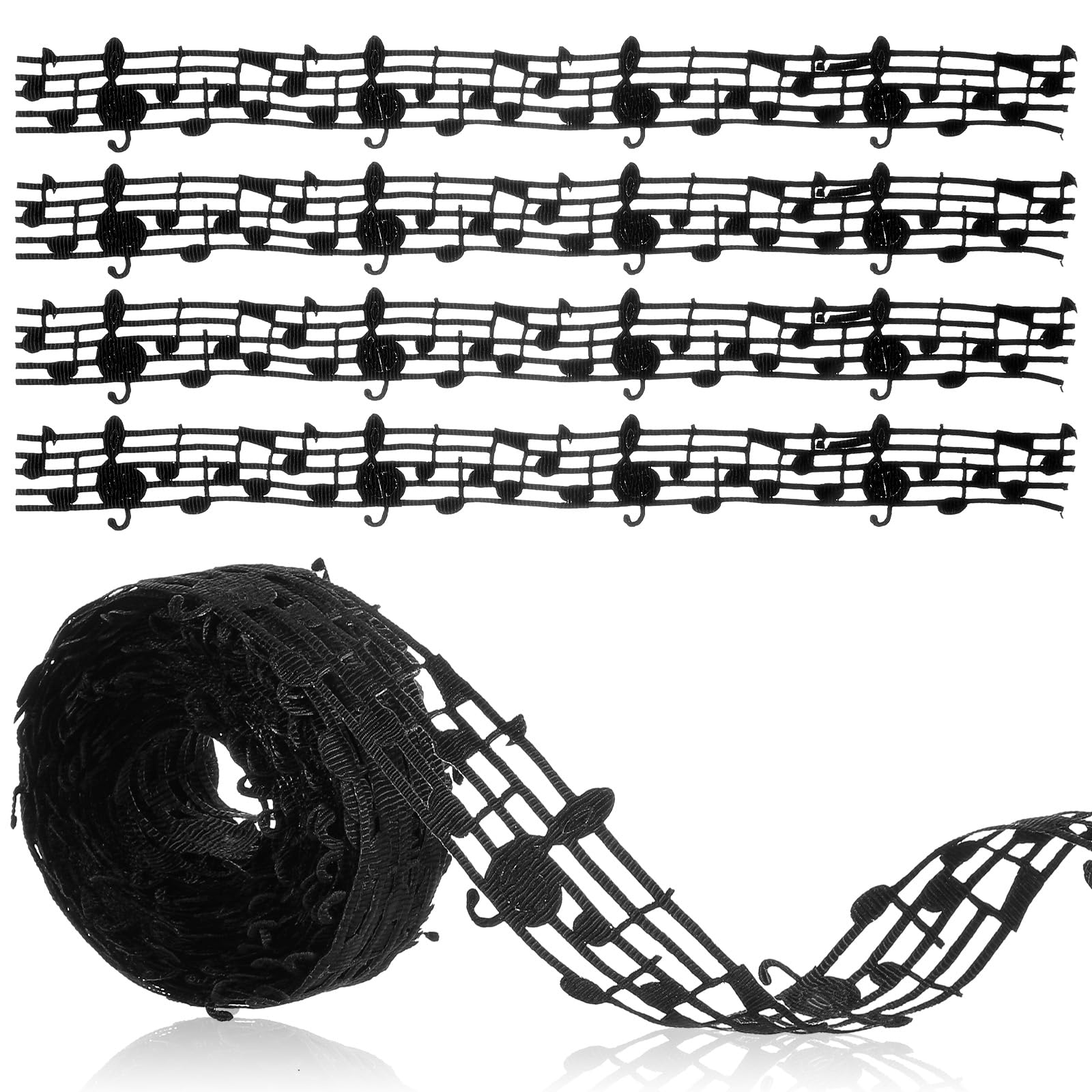 10 Yards Music Note Hollow Ribbon, 30mm Cut Out Black Craft Grosgrain Craft Ribbon for Homecoming Mum Supplies Christmas DIY, Gift Wrapping, Party