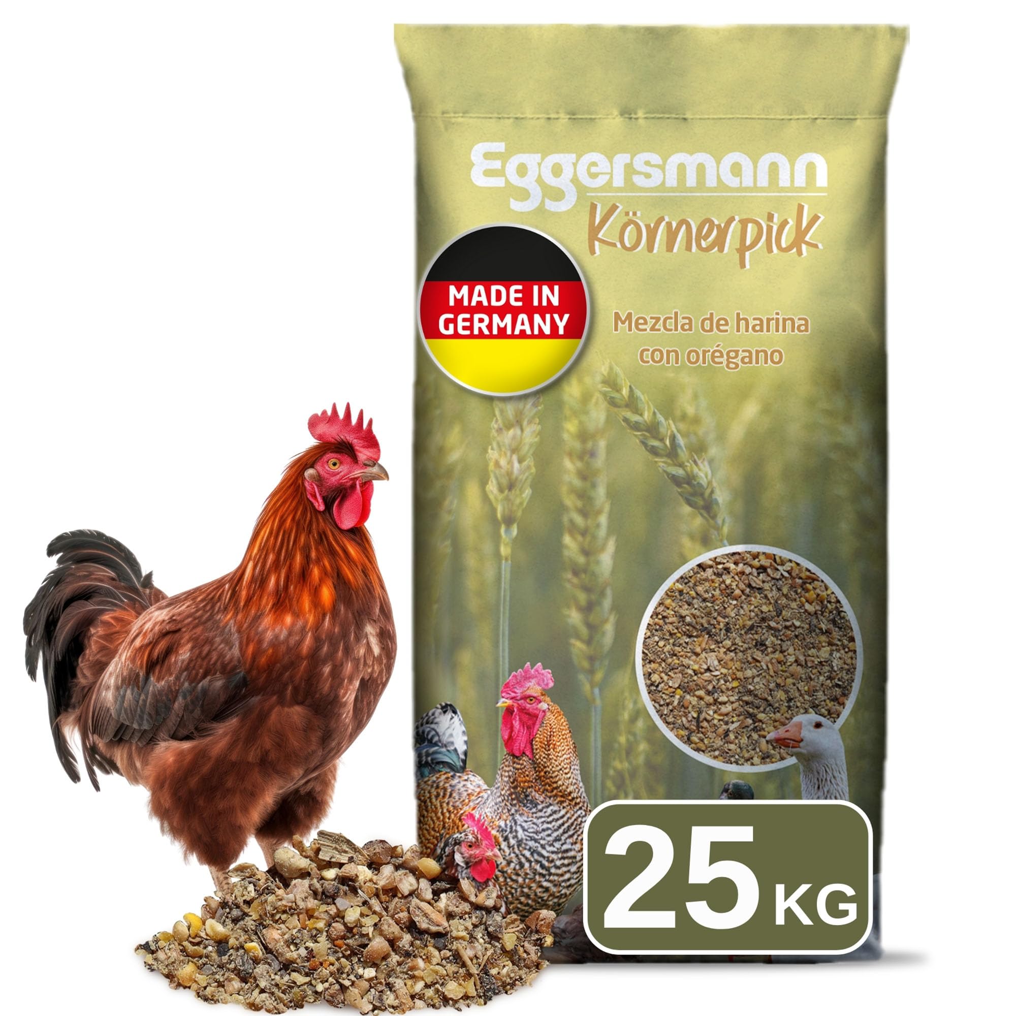 Eggersmann Körnerpick 25 kg de pienso para Pollos - Mezcla de harina de orégano - harina de gallina ponedora con el Poder Natural del orégano - harina de ponedora Premium para gallinas, Gansos y Pato