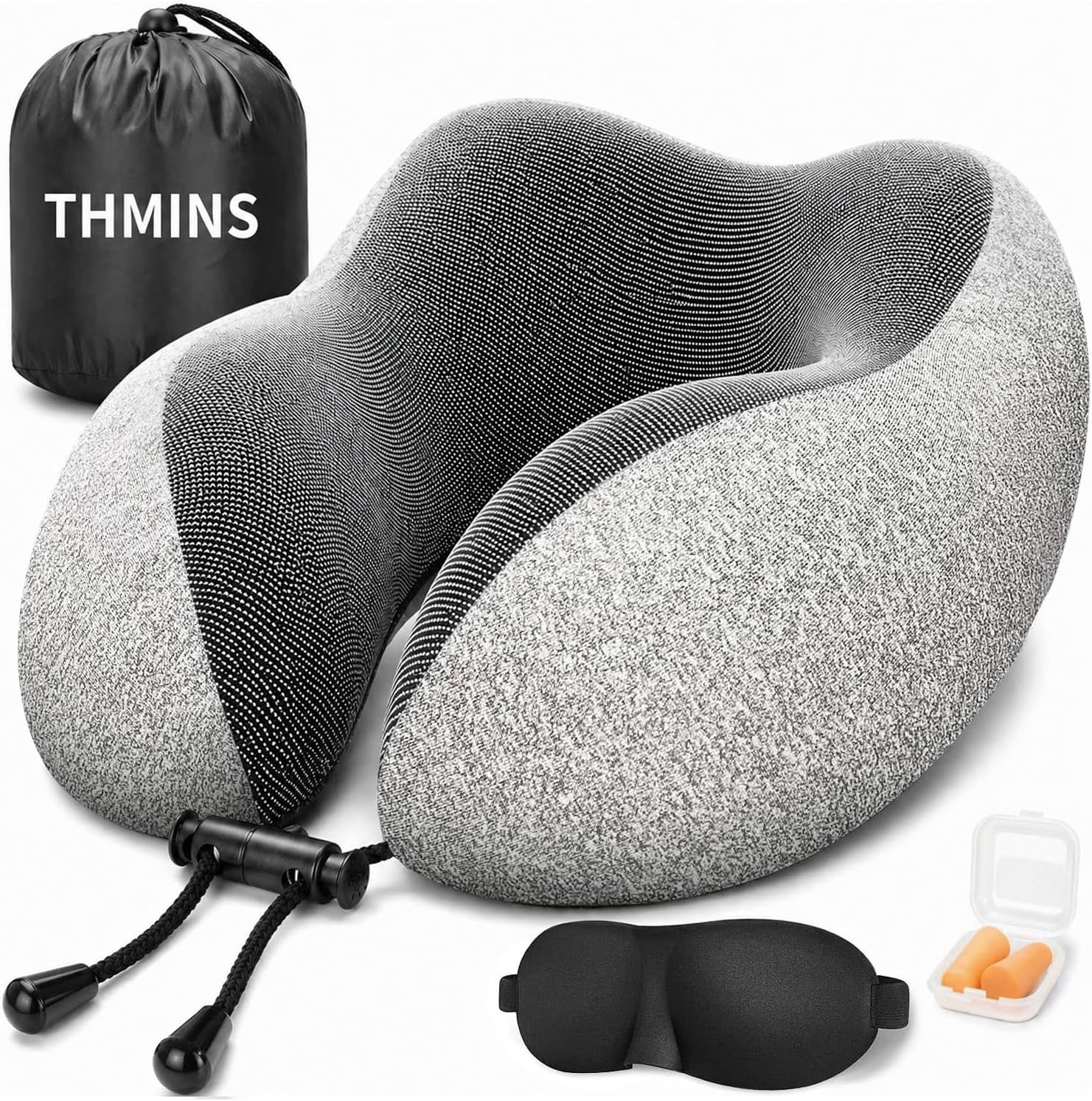 THMINS Travel Pillow for Sleeping Airplane, Neck Pillow for Travel Accessories, Airplane Travel Kit with 3D Eye Masks, Earplugs, and Luxury Bag