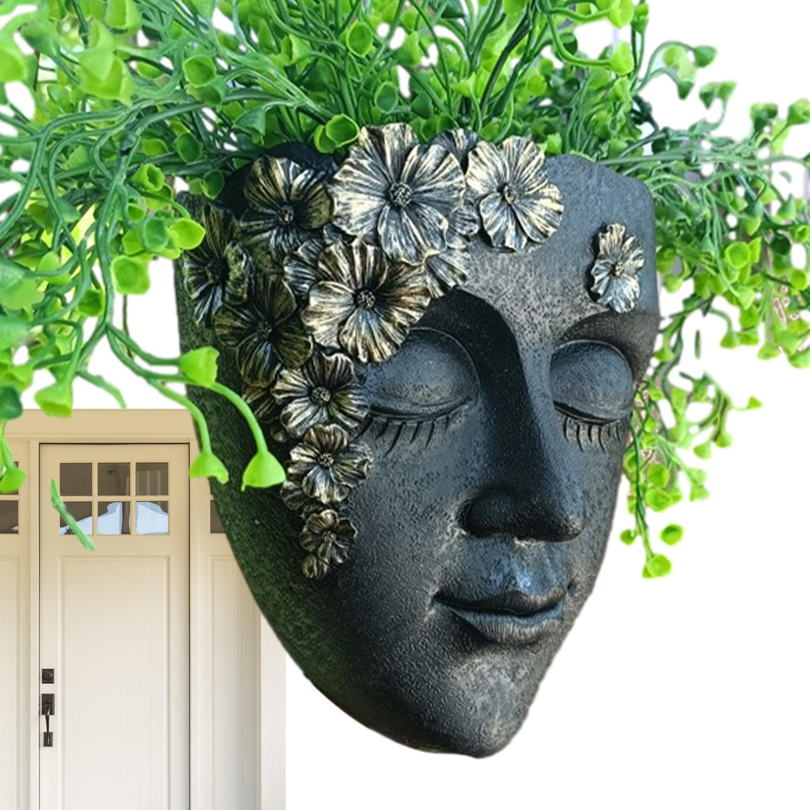 Dtaigou Resin Wall Mounted Planter - Resin Wall Mounted Head Planter Cute Plants Vase | Cute Plants Vase Flowerpot Home Decor for Balcony Entrance Kitchen Living Room Courtyard Porch