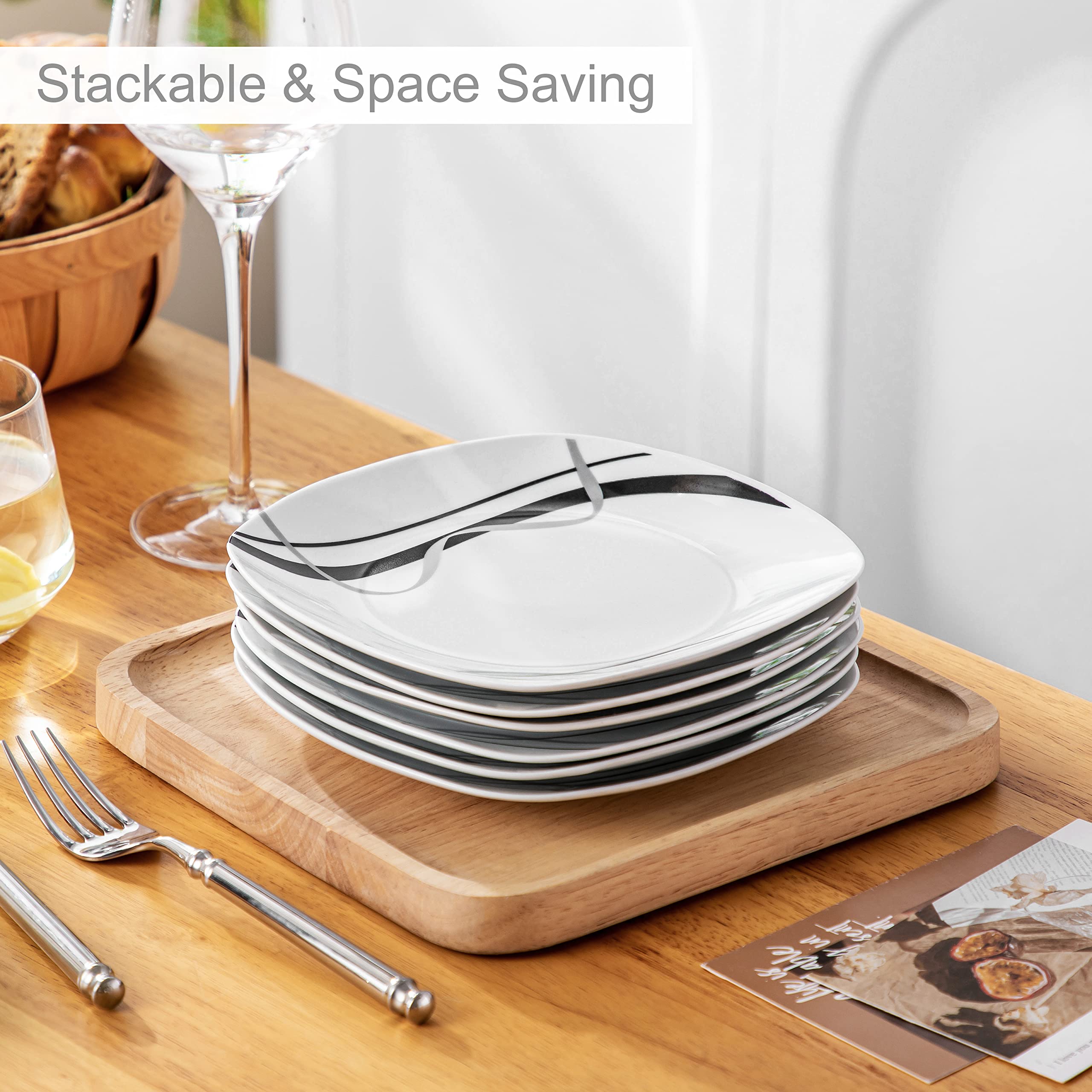 VEWEET, Série FIONA, Service de Table en Porcelaine Rond 24 Pièces pour 6 Personnes, Service de Vaisselle avec 6 Assiettes Plates, 6 Assiettes à Desserts, 6 Bols à Céréales et 6 Bols à Pâtes