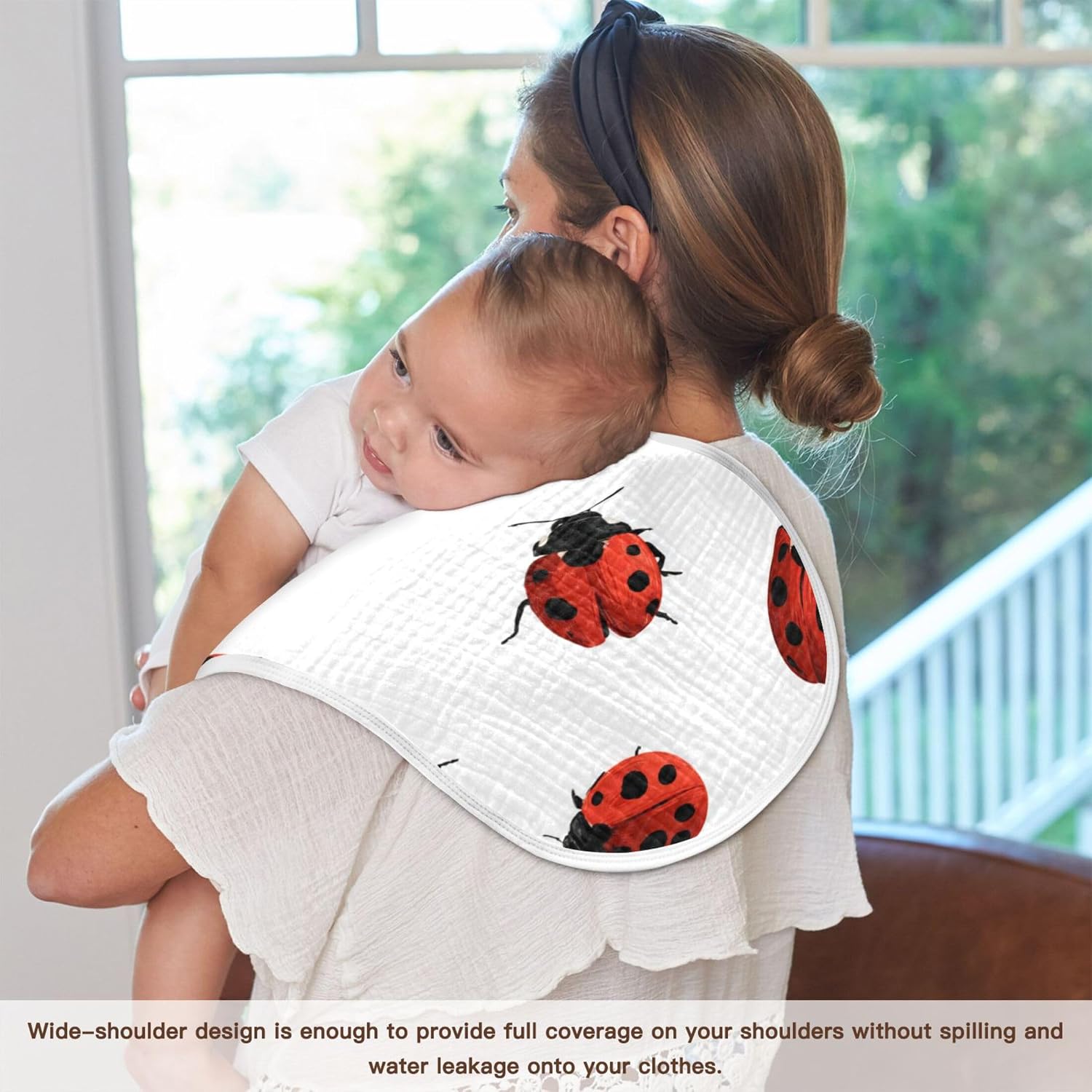 Ladybug Pattern White Burp Cloths Baby Boys Girls Absorbent Soft Cotton Burping Cloths Rags 4 Pack