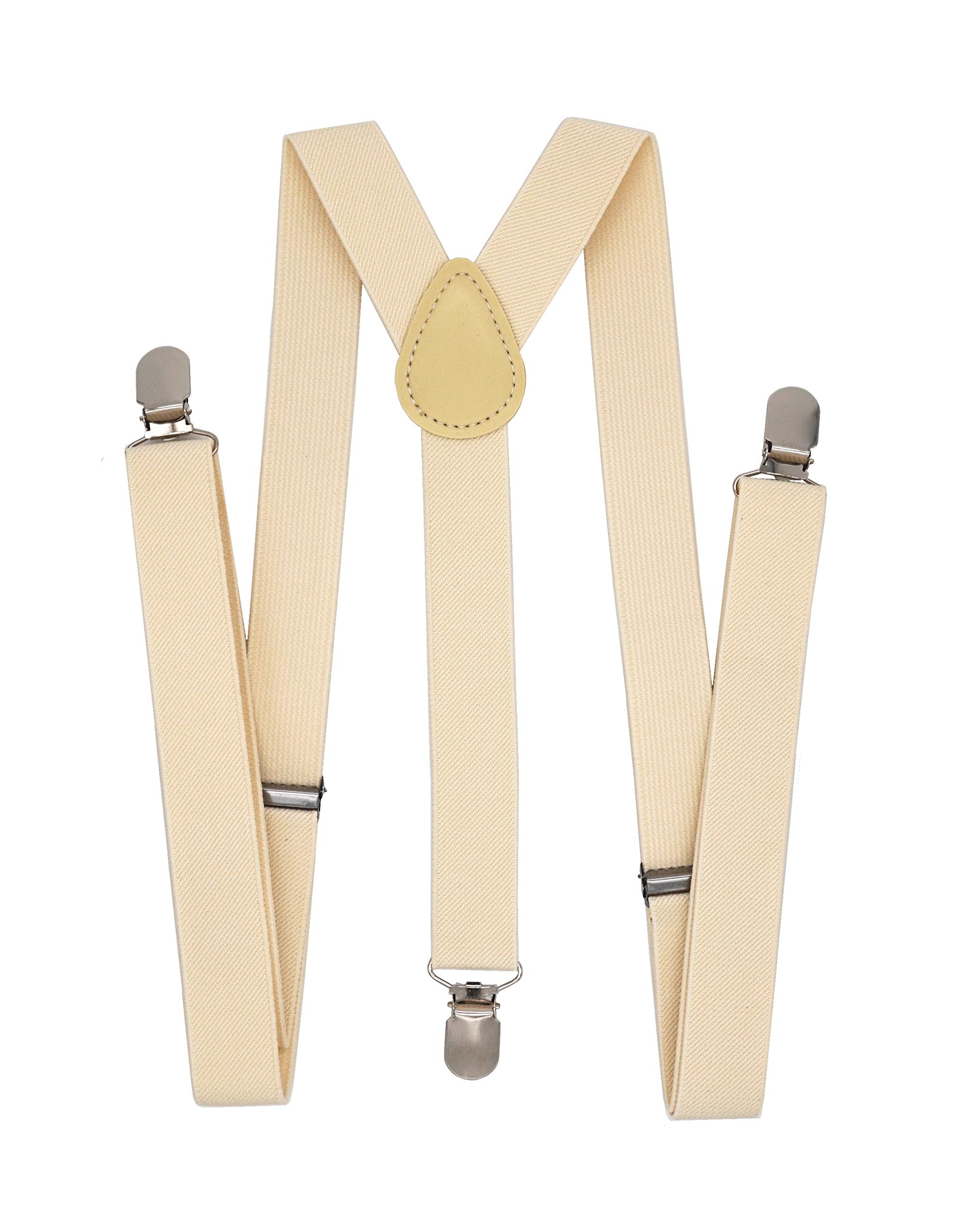 WannGe Mens Suspenders 1" Inch Elastic Adjustable Y-Back Clip-on Suspender - Beige