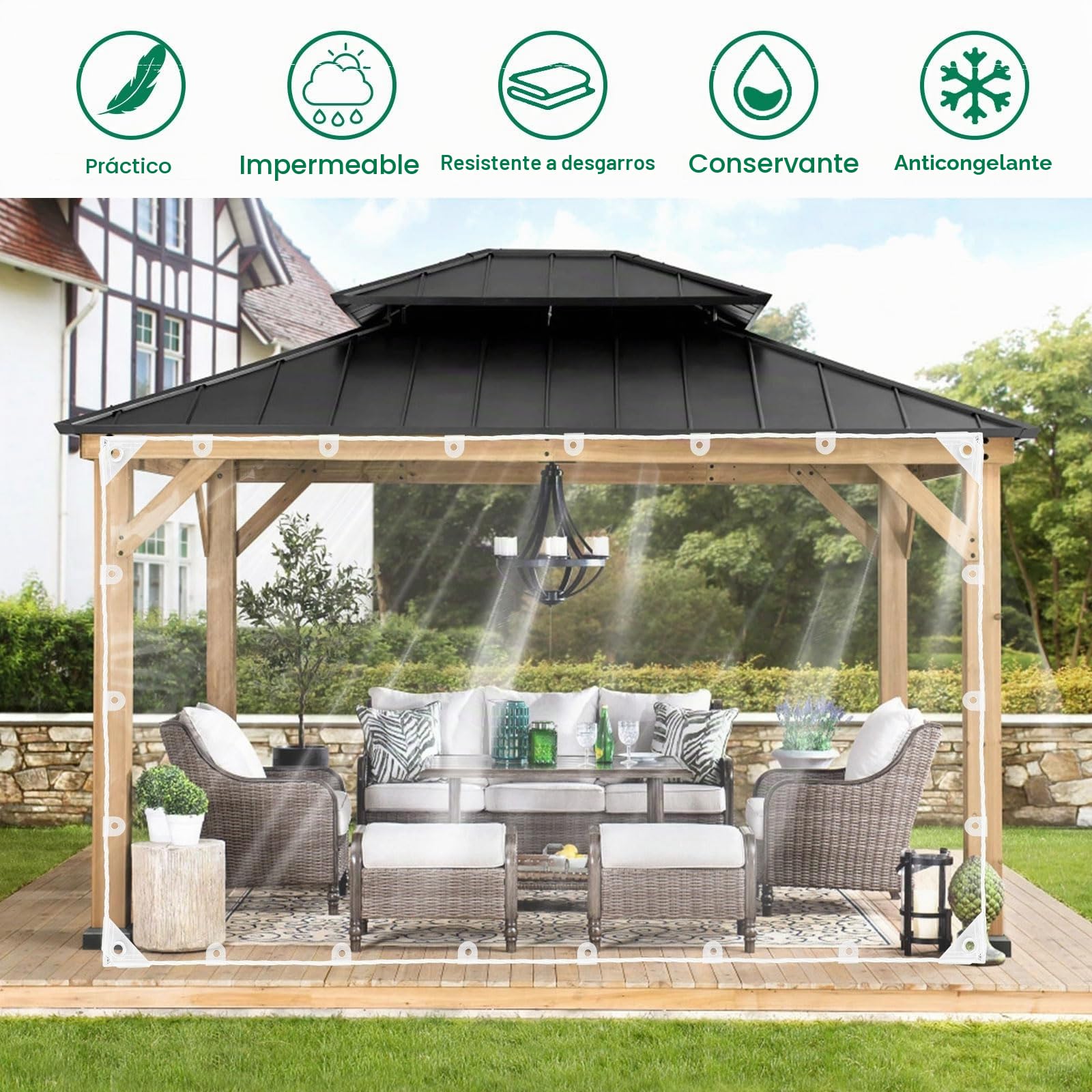 GKXLH Lonas Impermeables Exterior - Lona de PVC Resistente Mejorada, Engrosar 400 g/m² A Prueba de Viento Lona Impermeable Exterior, Resistente a Las heladas Lona Transparente para jardín (2x3m)