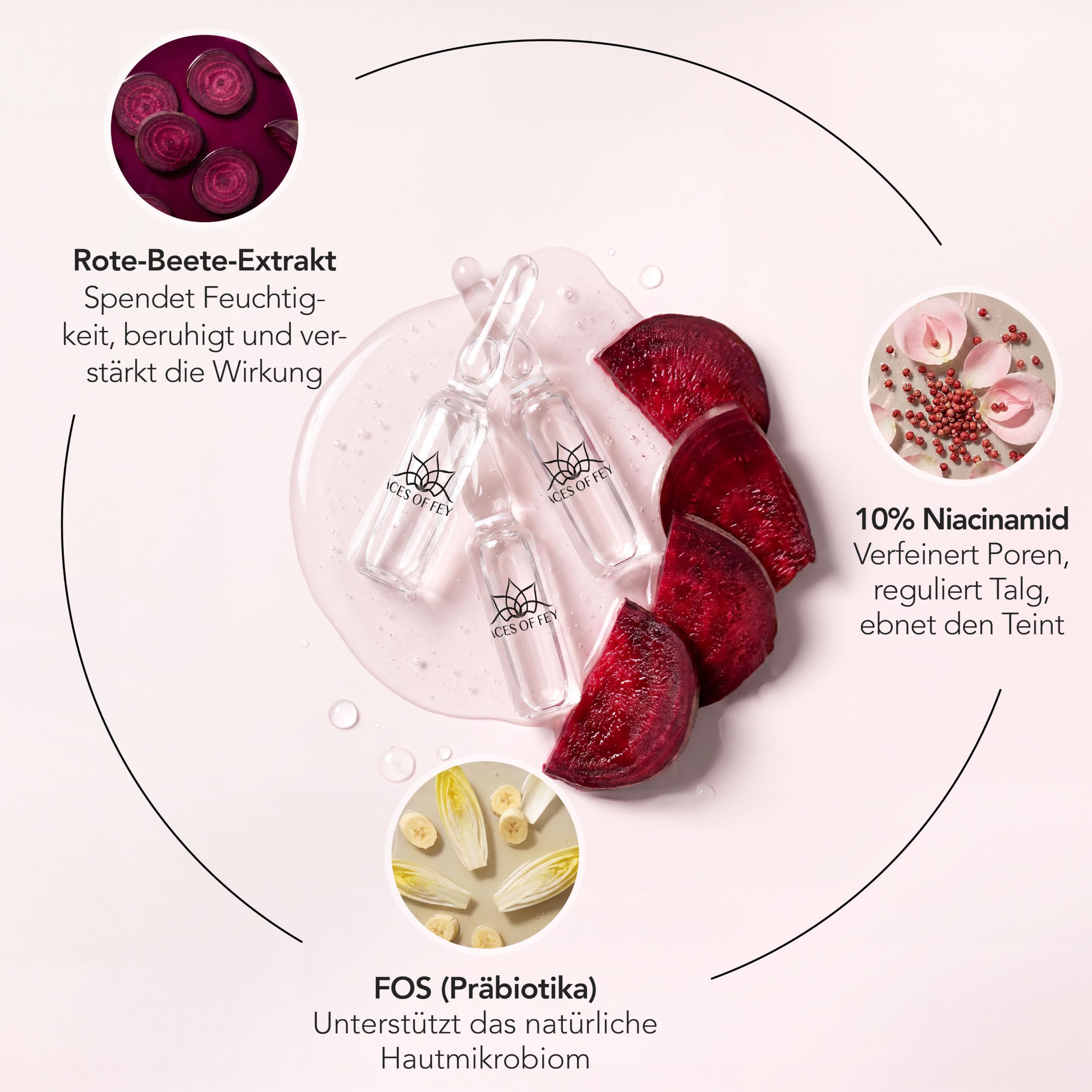 Niacinamid Booster FACES OF FEY - 30x1,3ml Ampullen mit 10% Niacinamid & Rote Beete - Dermaroller & Microneedling Serum fürs Gesicht - verfeinert Poren, mattiert & klärt unreine Haut, vegan