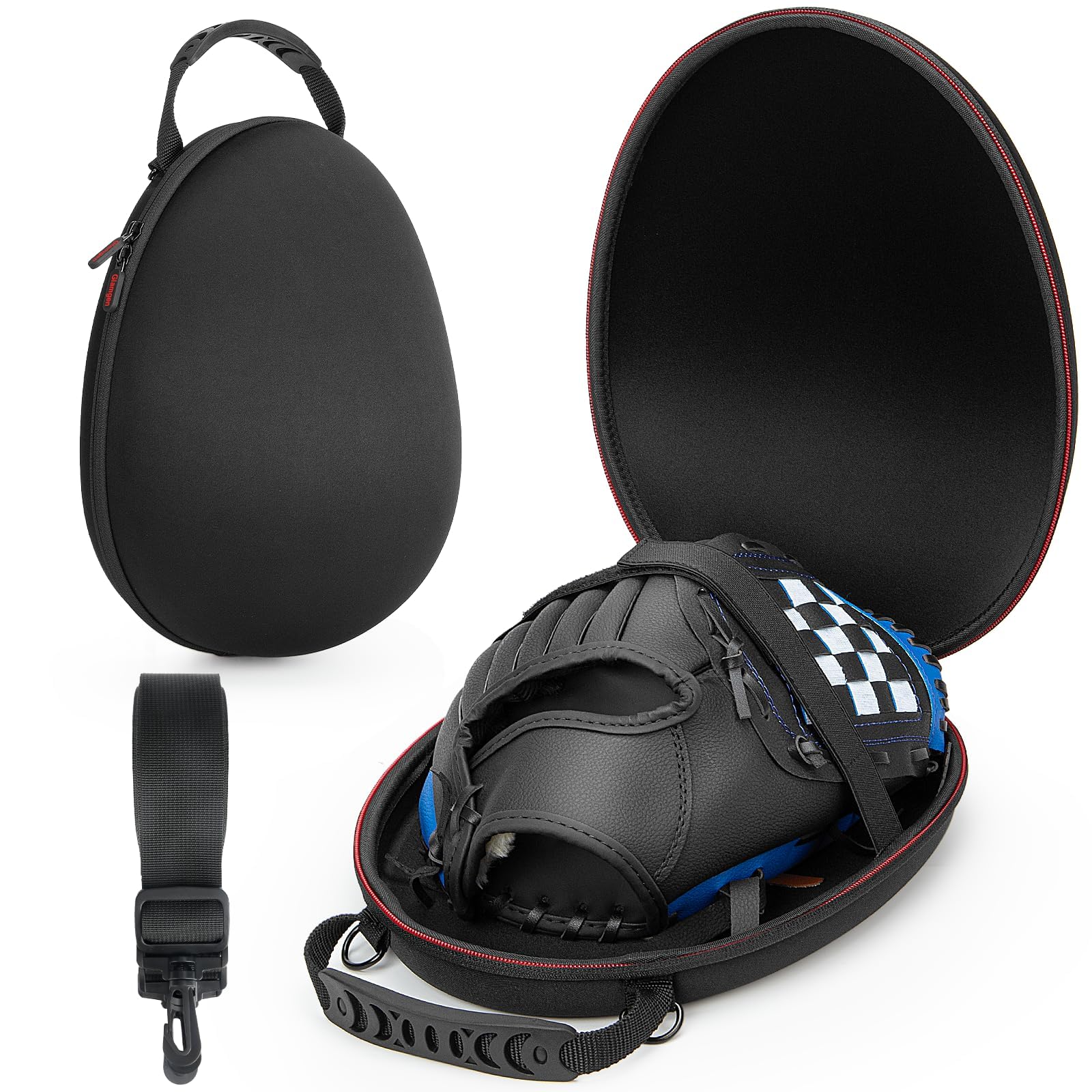 Baseball Glove Case Bag for 9.5-12 Inch Toddler Gloves, Adult Softball Gloves Protector Cases, Hardshell Baseballs Glove Holder, Storage Carrier Box with Adjustable Shoulder Strap - Black