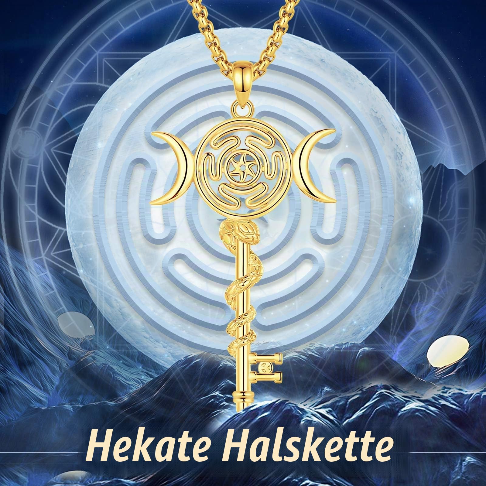 INFUSEU Dreifache Mondgöttin Halskette 925 Sterling Silber Anhänger Heidnisch Wiccan Magische Göttin Hekate Lilith Amulett Schutzschmuck für Frauen Männer