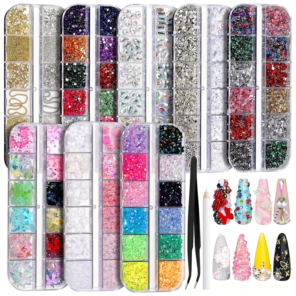MAYCREATE® Nail Charms, Nail Rhinestones Kit with 8 Boxes of Nail Gems, 3D Charms for Nails, Colorful Clear Flatback Rhinestones, Charms Y2K for Nails, Multi Shape Pearls Jewels for Crafts-image-25