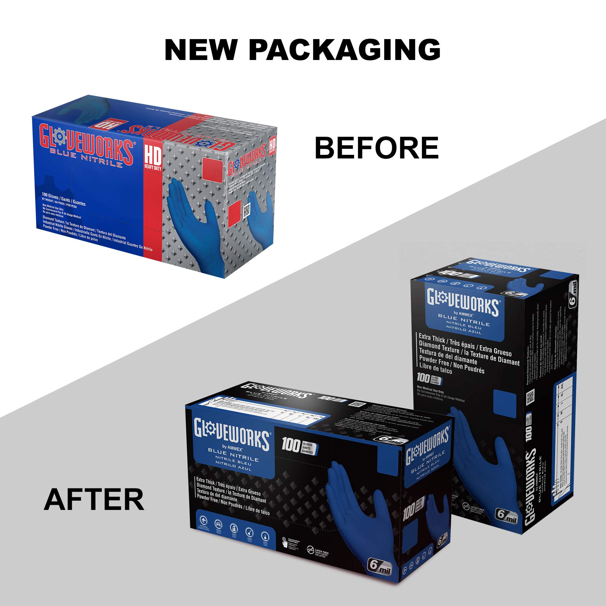 GLOVEWORKS HD Industrial Royal Blue Nitrile Gloves with Raised Diamond