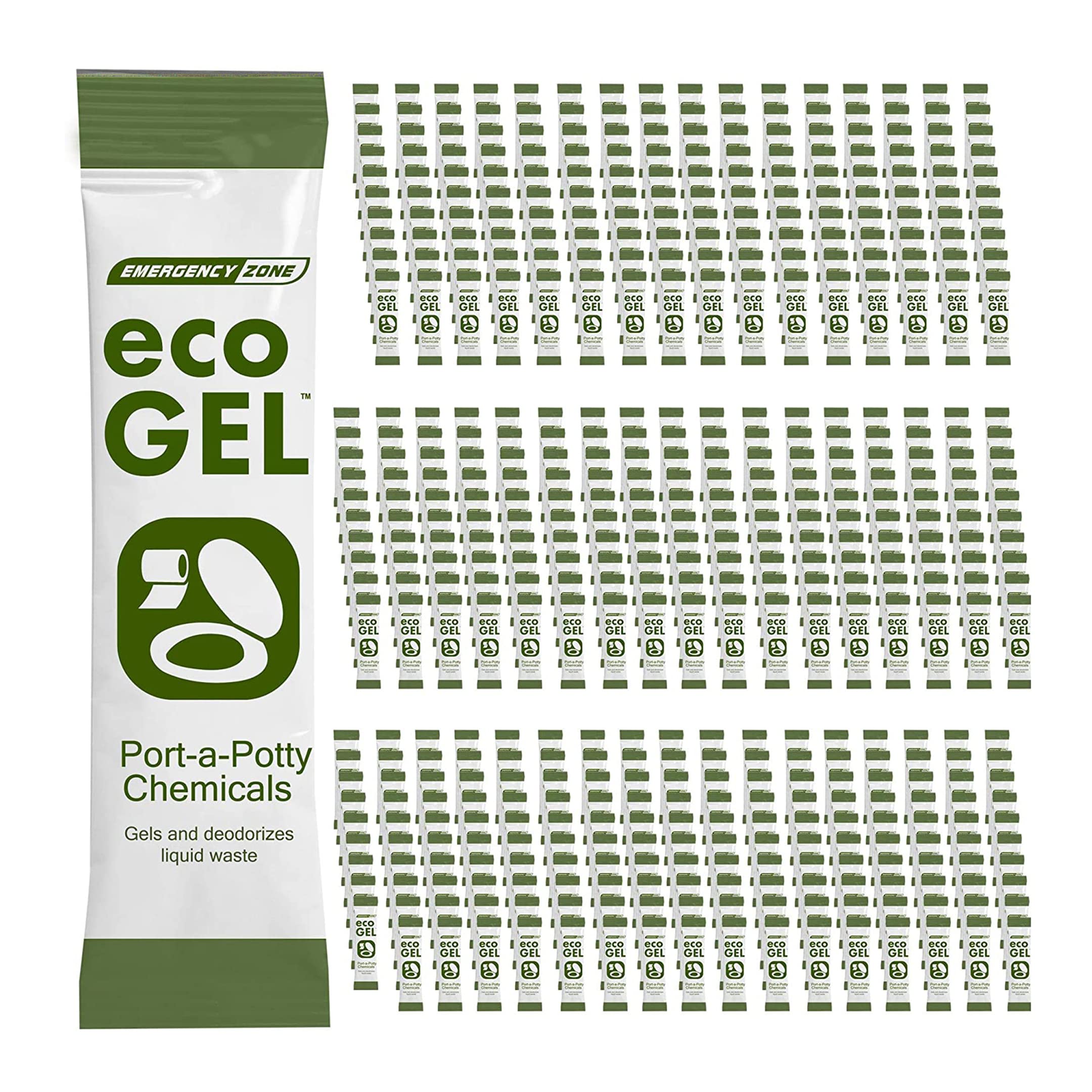 Emergency Zone - Eco Gel Port-a-Potty Chemicals - Liquid Waste Gelling and Deodorizing Powder - 500 Pack