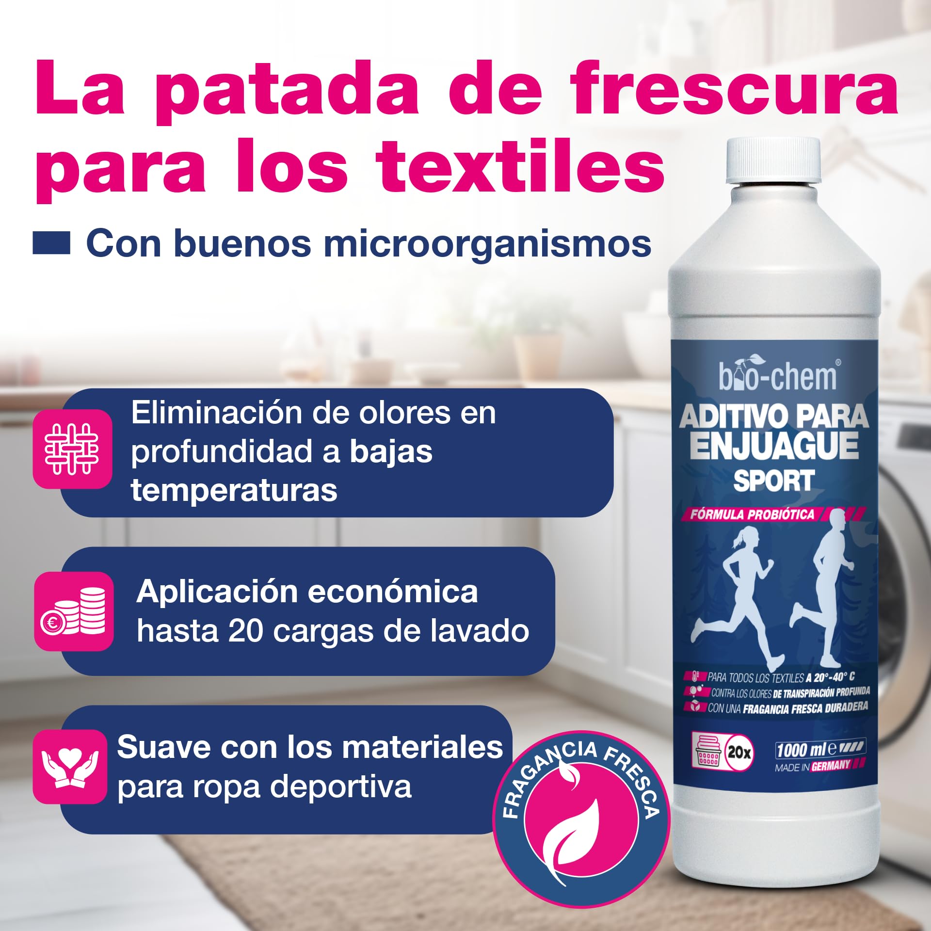 Bio-Chem - Aditivo para ropa deportiva especial 2 x 1 L, antiolores, ropa deportiva, suavizante, ropa exterior, gimnasio, actividades al aire libre
