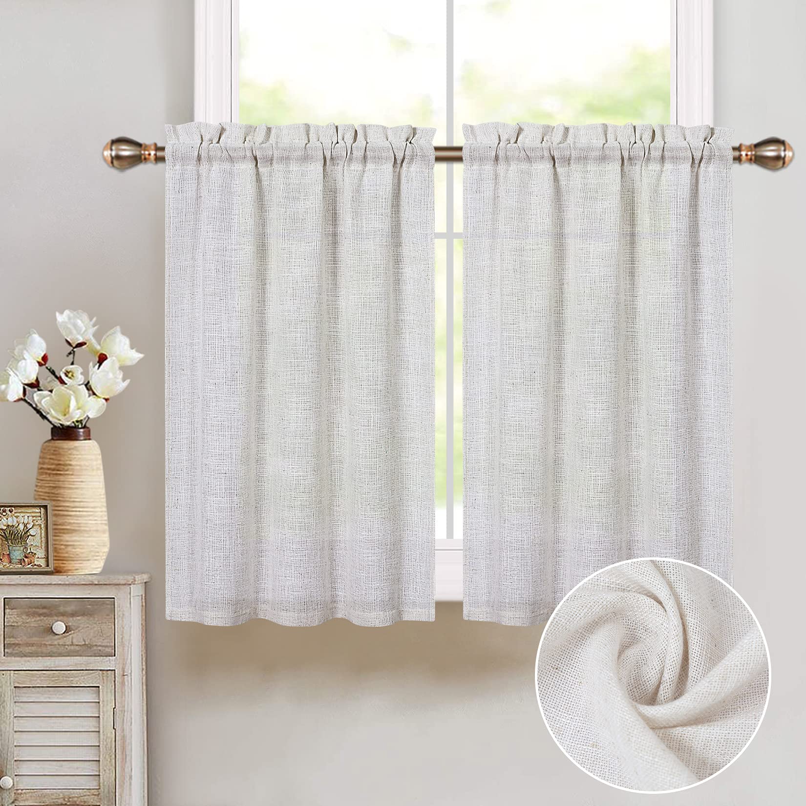 Buy NANAN Bathroom Window Curtain Linen Blend Kitchen Curtains 36 Inch