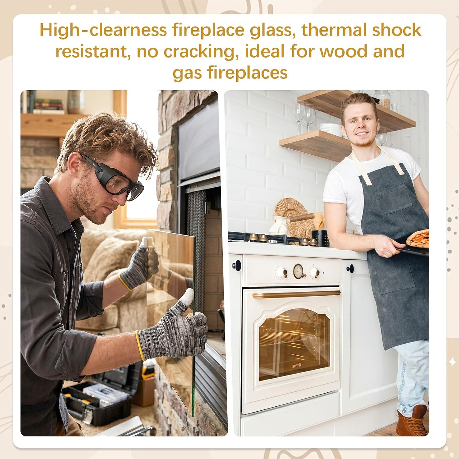 9 x 9 Inch High Temperature Ceramic Glass Replacement Kit, 3/16 Inch Thick Stove Glass Panel with Cutter, Goggles, Gloves and Tape for Fireplace Insert Pellet Stove