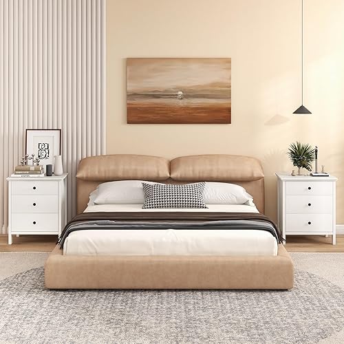 Miniatura 2 de Giantex Mesita de noche con 3 cajones, mesa auxiliar de madera con patas de madera maciza, mesita de noche retro de 3 cajones para dormitorio,