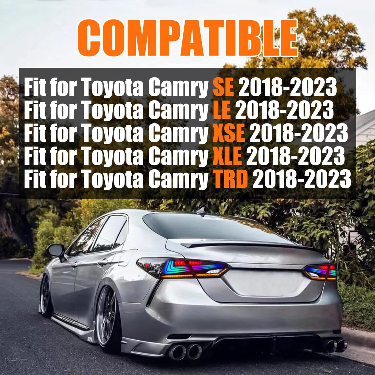 RGB LED Tail Lights for 2018-2023 Toyota Camry SE LE XSE XLE TRD Taillight Assembly [Compatible with 8th Gen Camry] with RGB DRL/Sequential Turn Signal/Driver & Passenger Side Rear Lamp