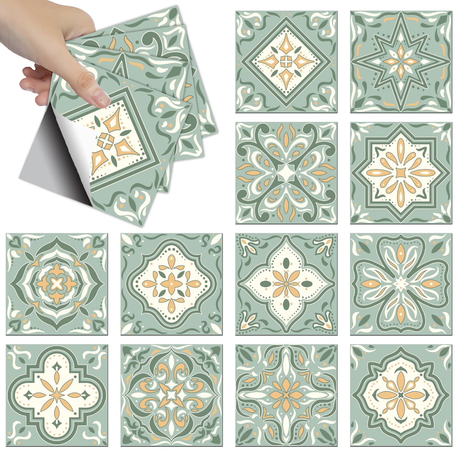 RE-COVERTILES - Adesivi Piastrelle Cucina Bagno Mattonelle Adesive In PVC Impermeabili Antigraffio Stickers Decorazione Parete Cementine Peel And Stick - Modello 24 Pz 10x10 Cm PS00078 Made In Italy