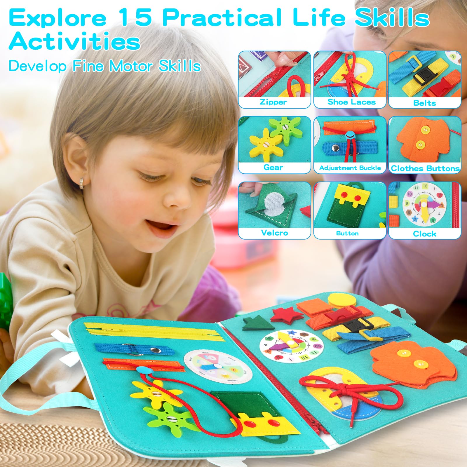 Busy Board Montessori Portable - Jouet Sensoriel 5 Couches Pour Bébé 1-3 Ans - Apprentissage Motricité Fine - 8