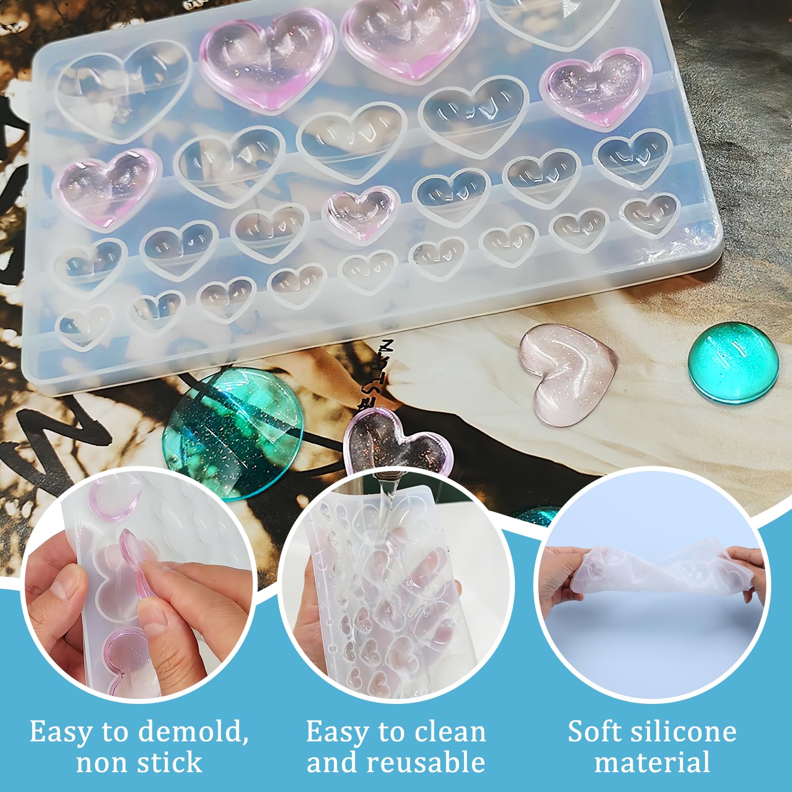 3D Heart Shape Silicone Resin Molds 25 Cavities Casting Heart Shape Mold for DIY Crafts/Jewelry/Pendants/Keychains/ - Image 3