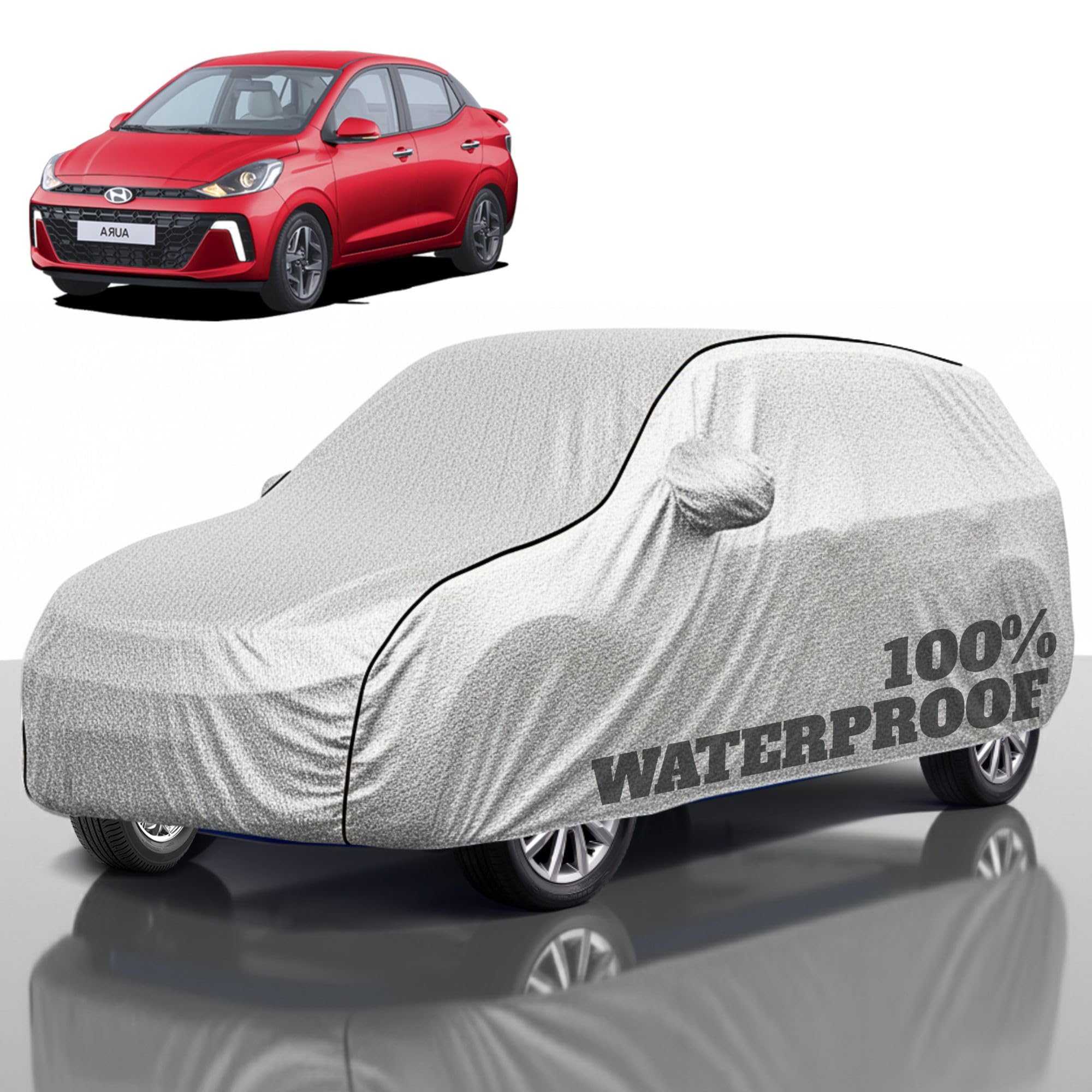 Premium Polyester Car Cover Aura All-Weather Protection from Rain, Dust &amp; Sun | UV Resistant Fabric | Full Body Secure Fit for Outdoor &amp; Indoor Parking Silver