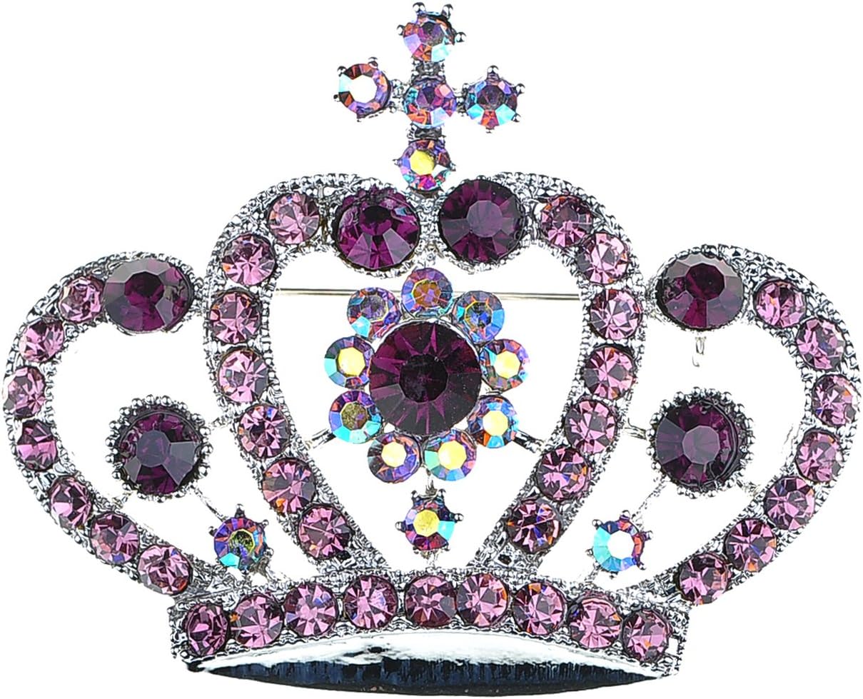 Alilang Amethyst Purple Multi-Colored Crystal Rhinestone Royal Princess Queen Crown Brooch Pin