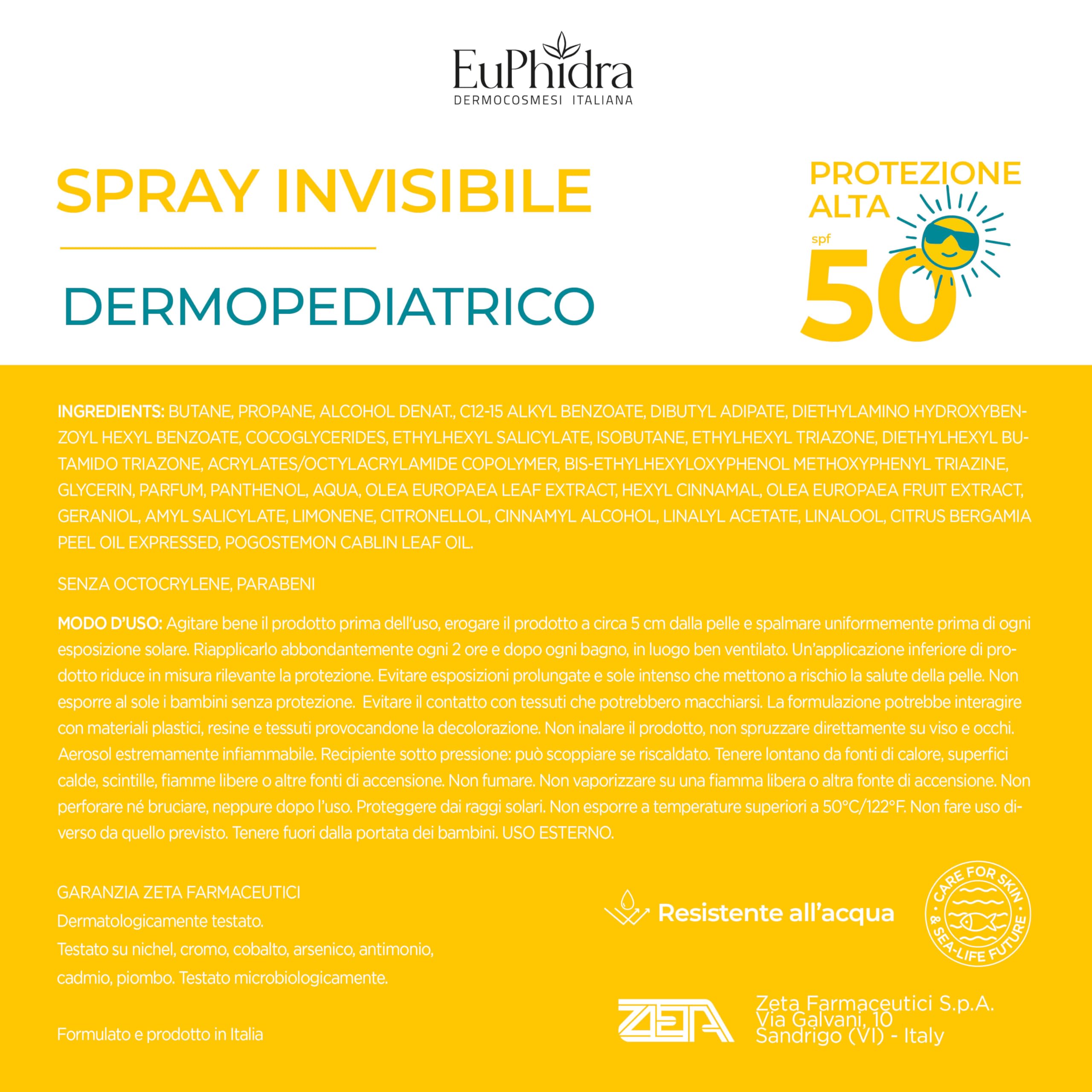 EUPHIDRA, Spray Solare Bambini SPF 50 Protezione Alta Dermopediatrica, Finish Invisibile No Effetto Bianco, Con Pantenolo e Polifenoli Antiossidanti, Idratazione Intensa Pelle Sensibile, 200 ml