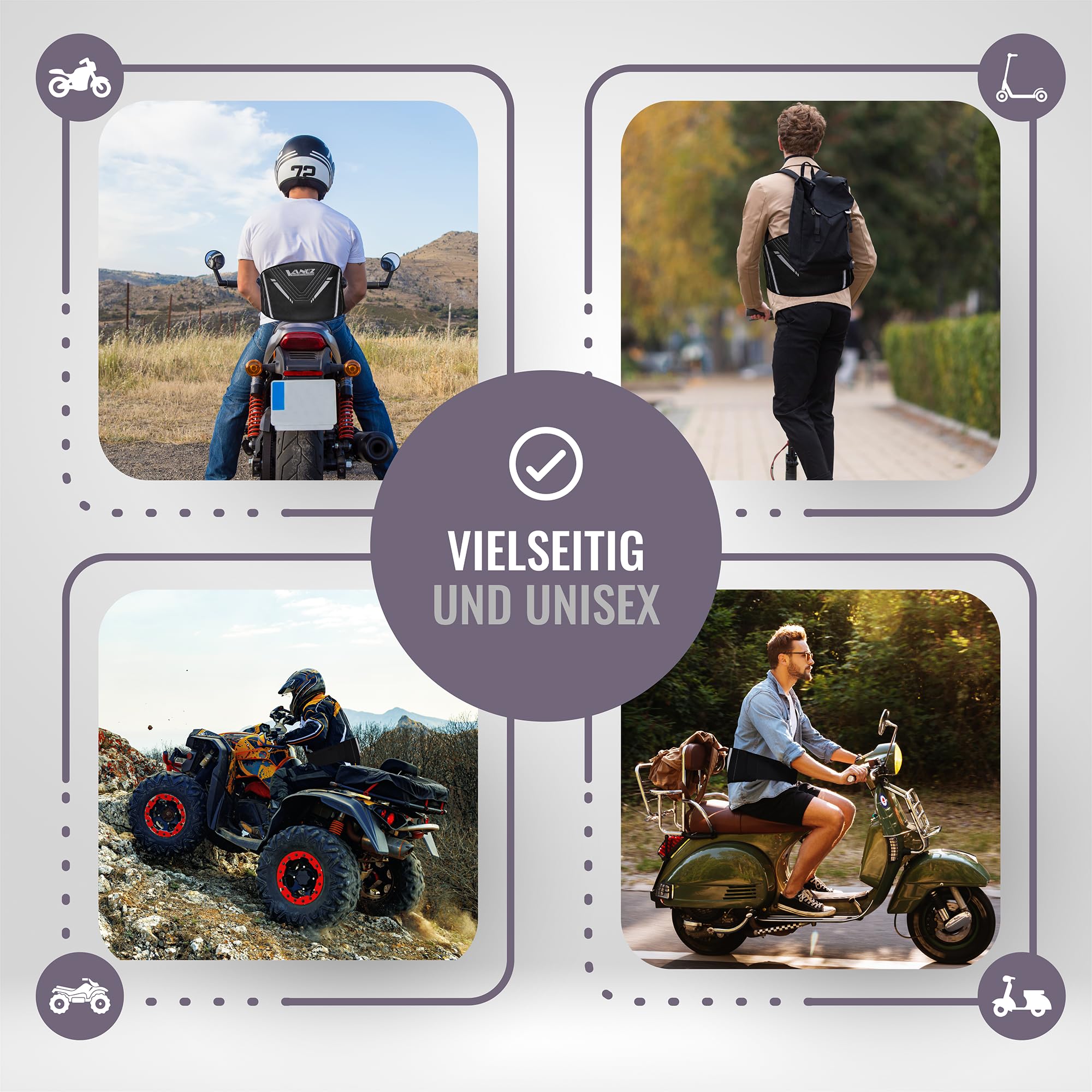 Nierengurt / Nierenwärmer VANEZ Damen & Herren, schwarz kompatibel für Motorrad, Roller, Moped, Quad, Mofa, Outdoor, Universal Rückenprotektor