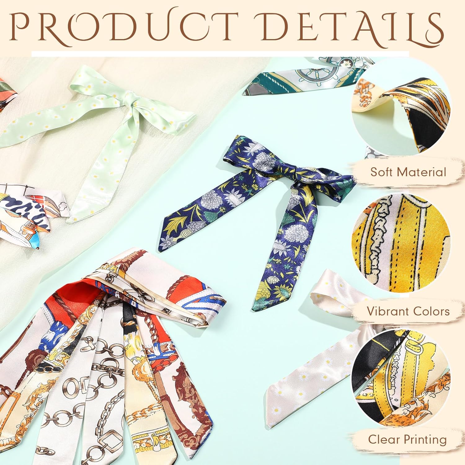 Handepo 100 Pcs Women Handbag Head Scarf for Women Hair Purse Scarf Handle Ribbon Satin Head Neckerchief Silk Headband (Attractive Style) - Image 4