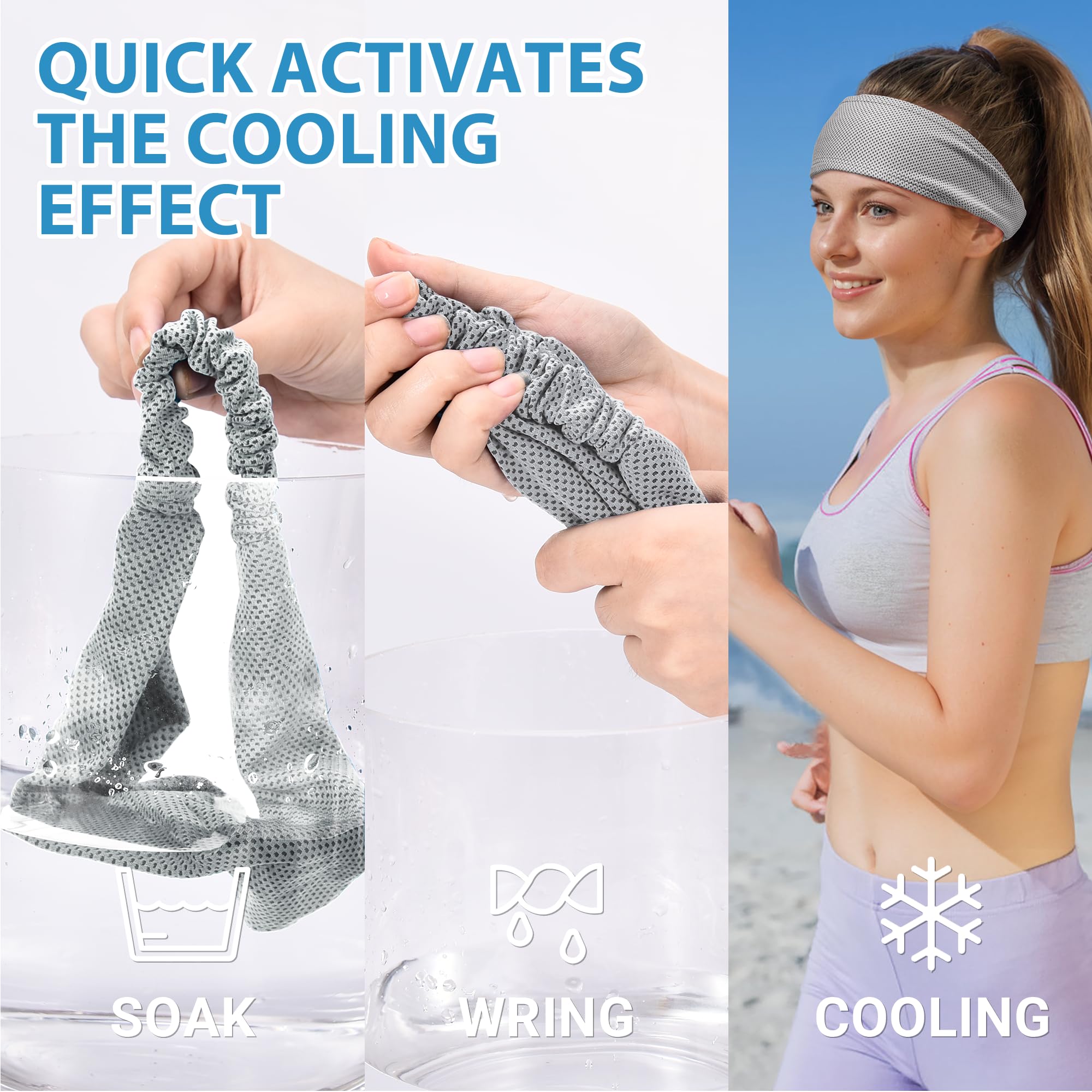 Sukeen Kühlende Stirnbänder für Frauen, sofortige Kühlung, Feuchtigkeitstransport, rutschfeste Workout-Stirnbänder, elastisches Sport-Stirnband, Schweißbänder für Laufen, Yoga, Fitnessstudio
