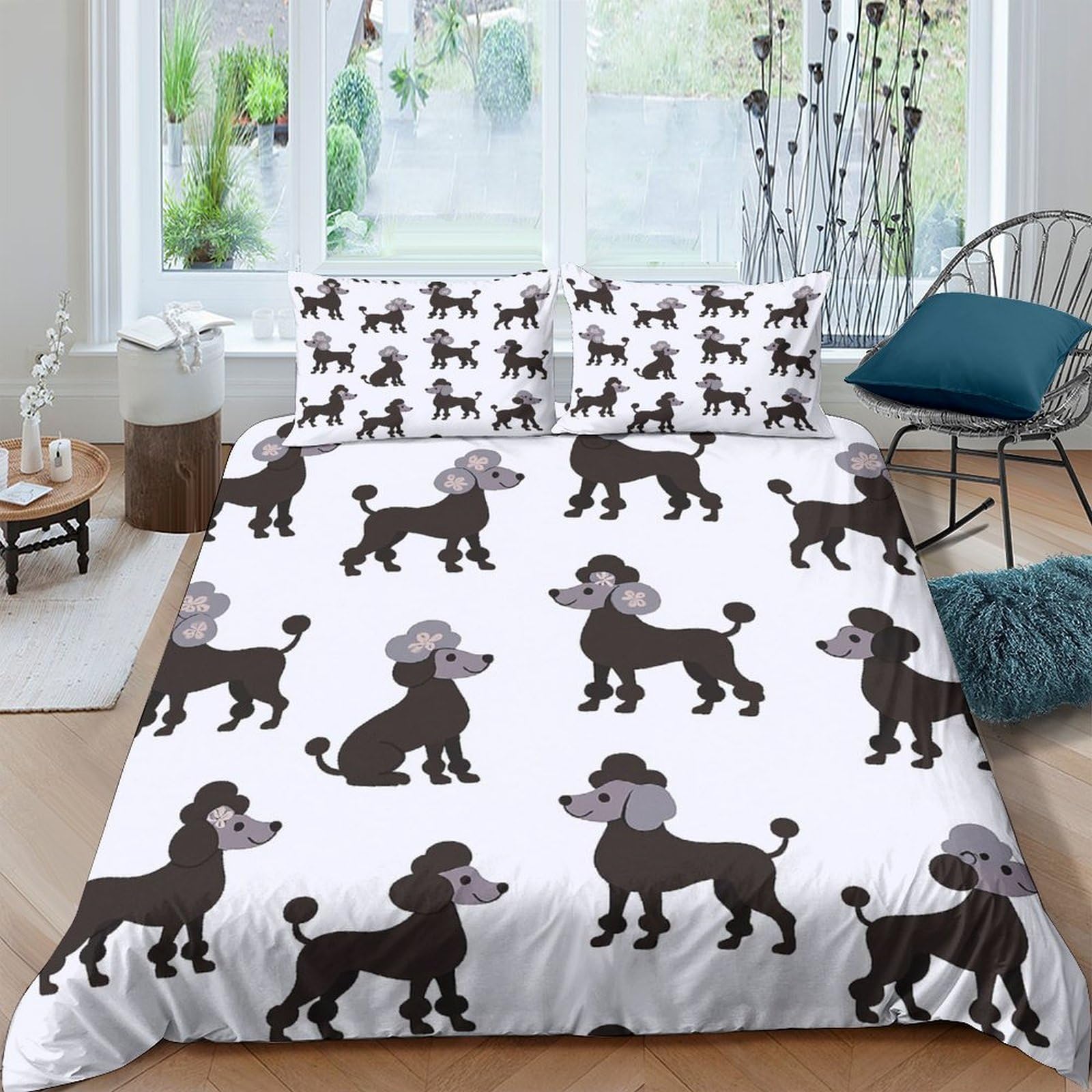 Ctjqhvkz Style-4 3D Printed Black Poodle Fitted Sheet Microfiber Soft Dog Pattern Mattress Cover For Bedroom Dorm Room Decor Easy Care Single（135X200cm）