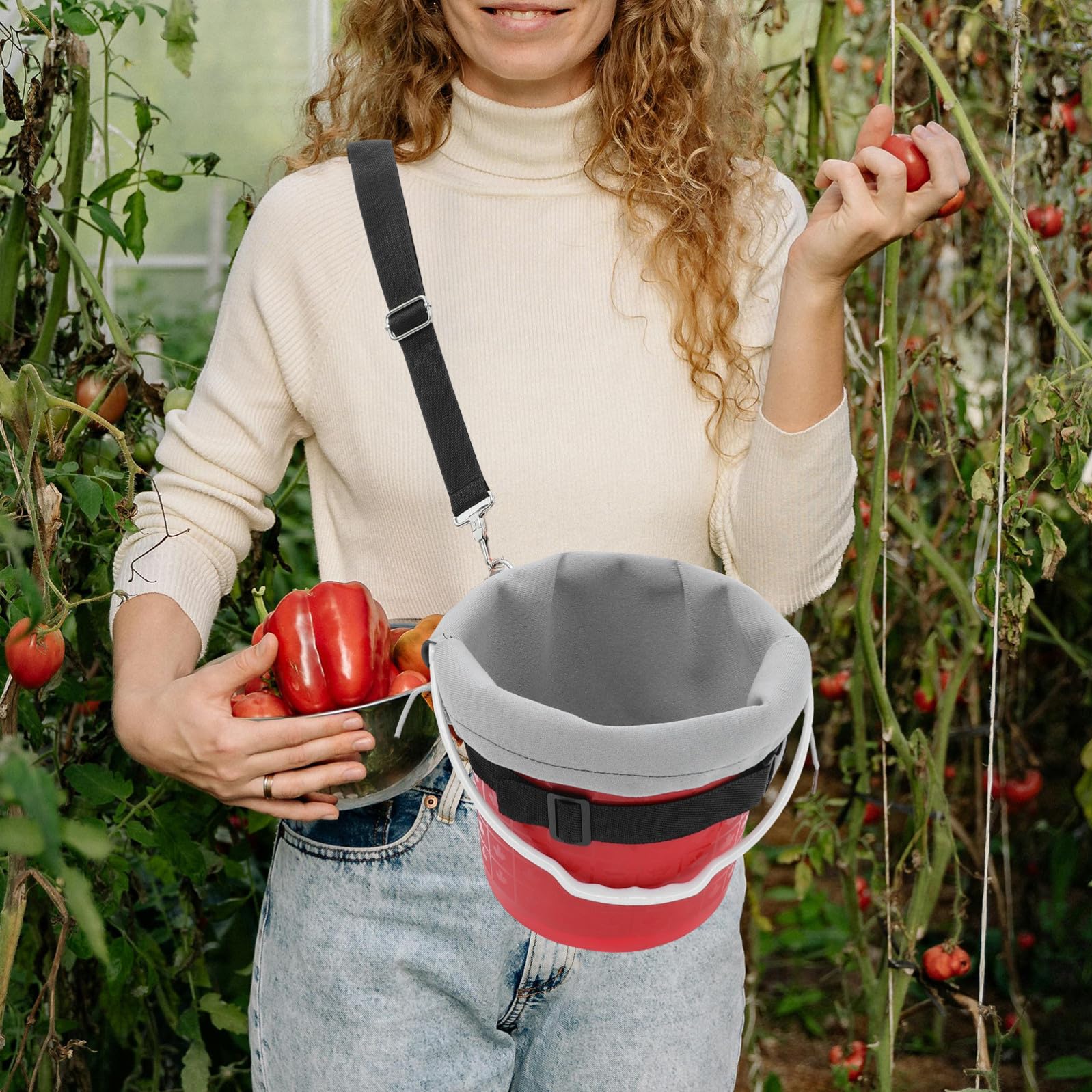 HEALLILY Cesto per Raccolta di Mirtilli con Rivestimento Protettivo e Tracolla Regolabile, Strumento per Raccogliere la Frutta per Giardino e Raccolta di Piccoli Frutti