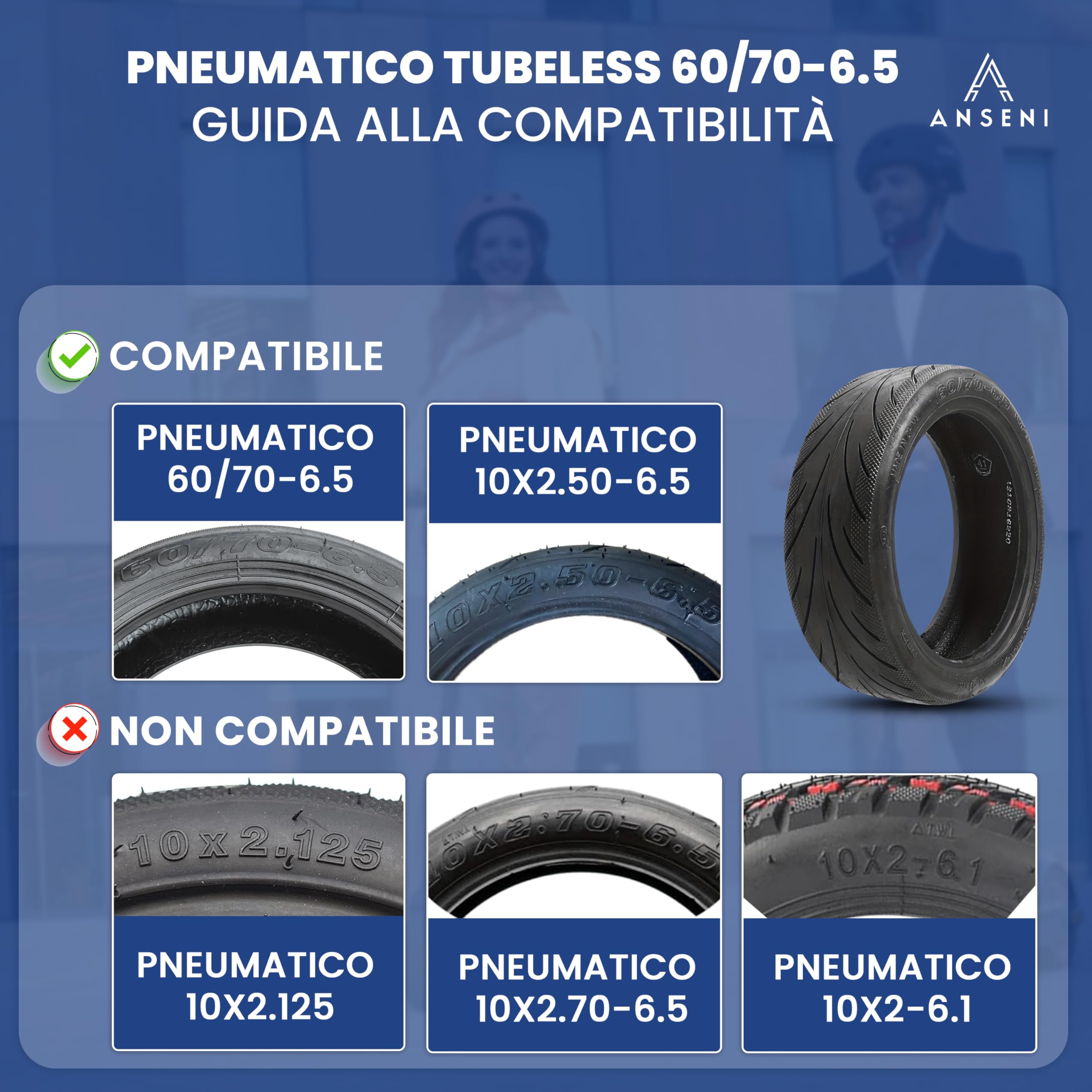 ANSENI Gomme monopattino eletrico 60/70-6.5, Ruota Tubeless 10 Pollici per monopattino elettrico Segway Ninebot E3 E, Ninebot Max G30/G30D, Xiaomi 5/5 Max, Smartgyro K2 (1 Ruota)