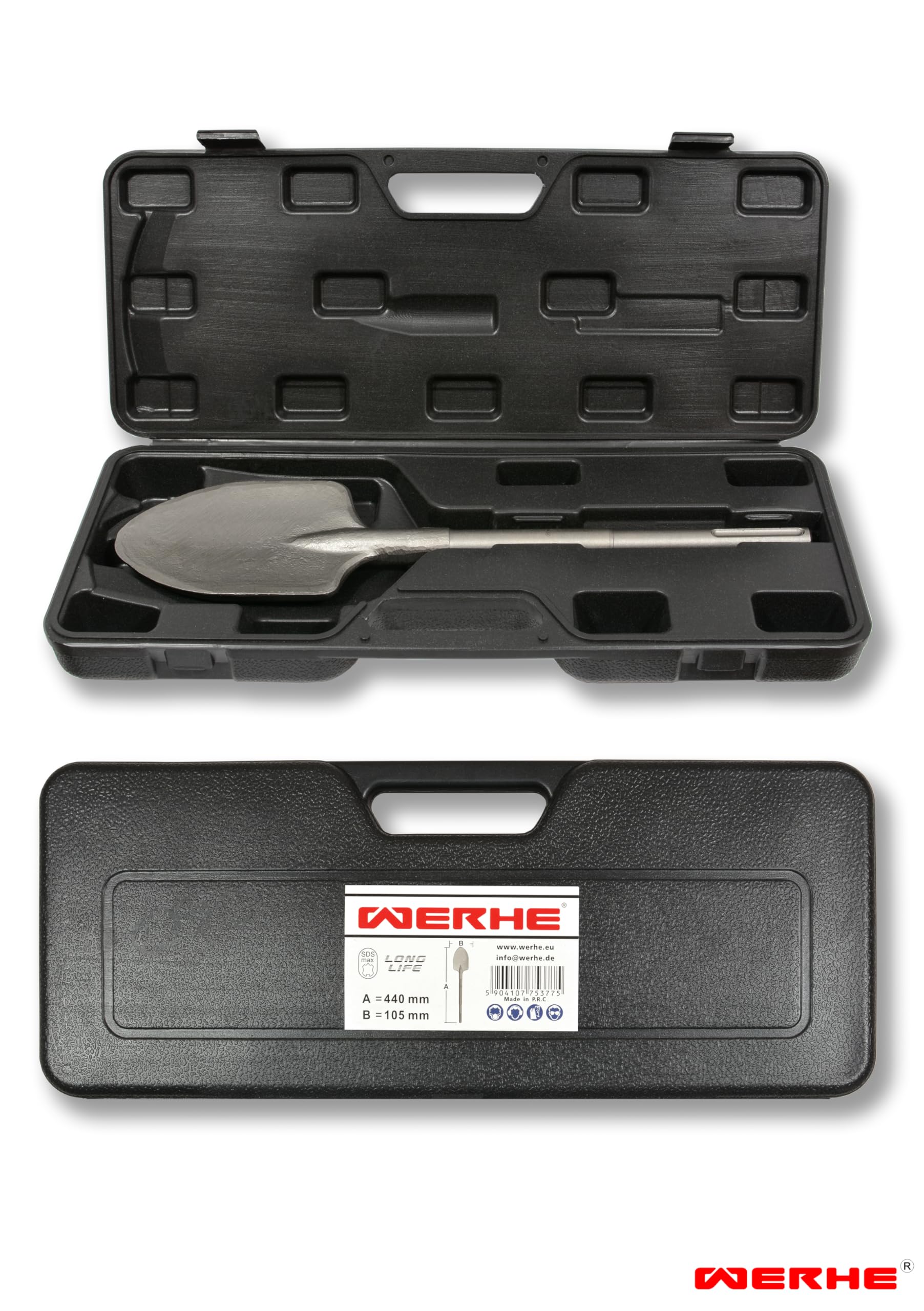 WERHE® Scalpello a punta professionale SDS Max 105 x 440 mm SDS Max Registrazione 18 mm per trapano martello martello scalpello custodia in plastica