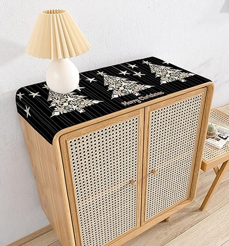 Miniatura 4 de Camino de mesa de árbol de Navidad de 36 pulgadas corto, algodón y lino para cocina, comedor, mesa de café, decoración de tocador, camino de mesa de