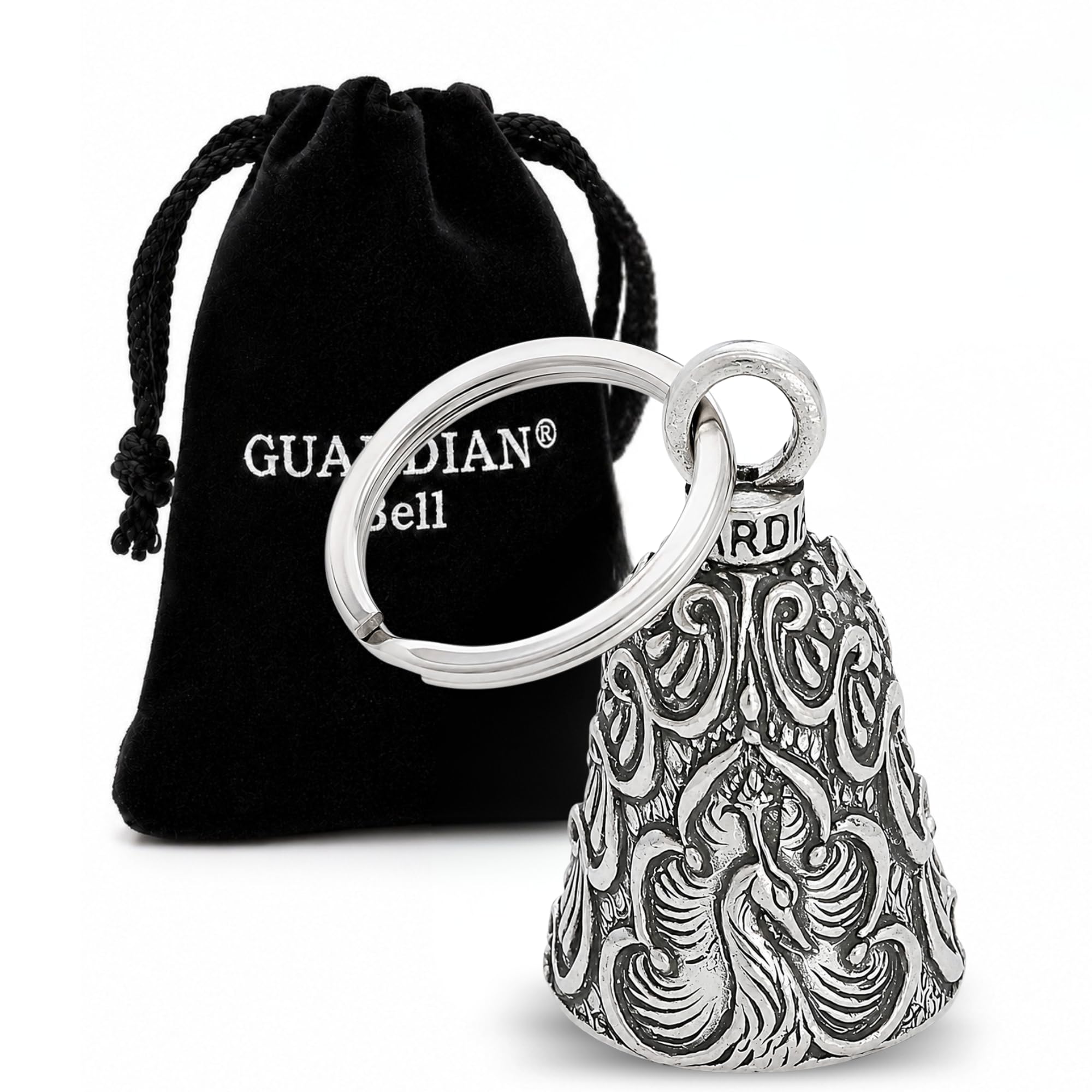 Guardian Bell Animals Good Luck Bell w/Keyring &amp; Black Velvet Gift Bag | Motorcycle Bell | Lead-Free Pewter | Made in USA