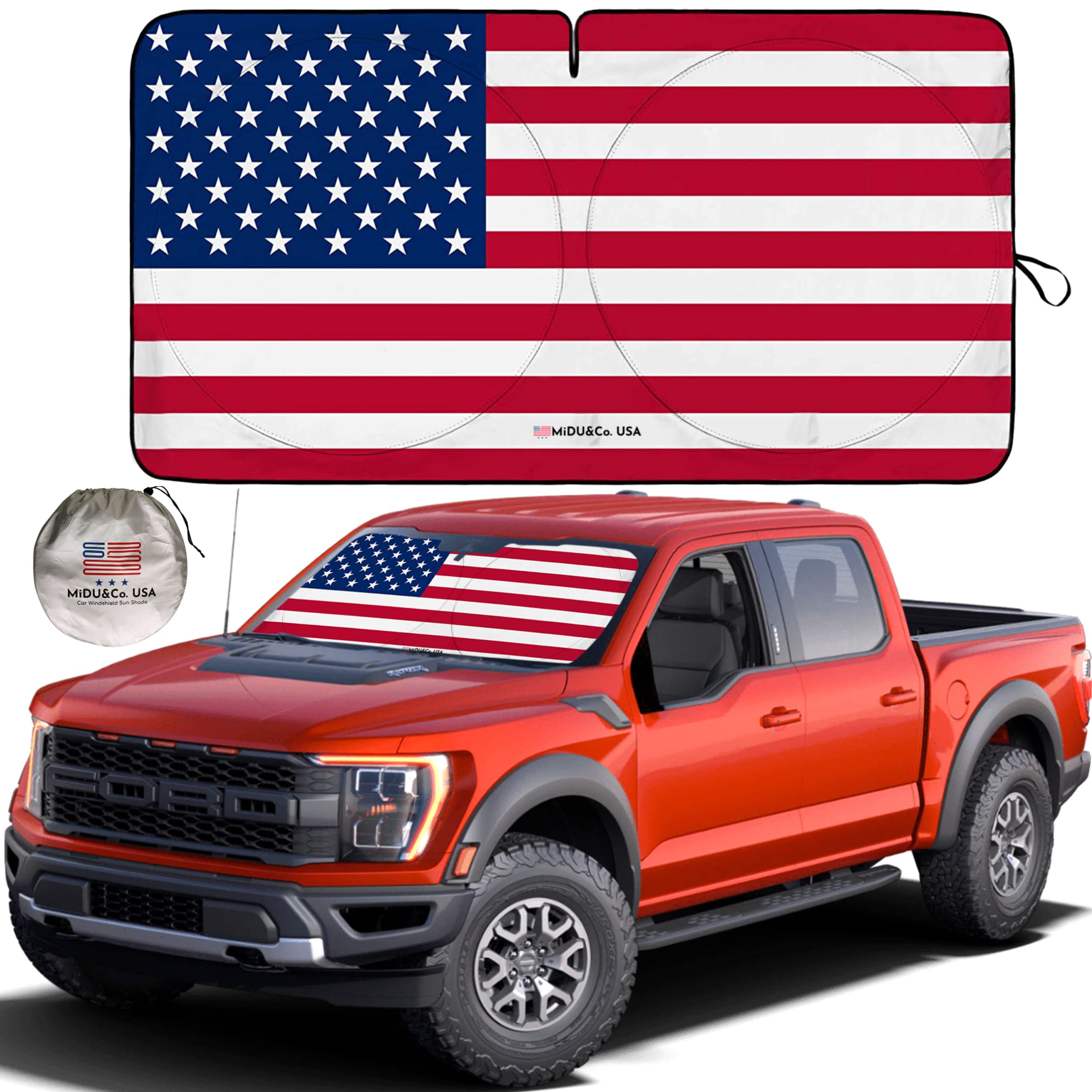 Windshield Sun Shade American Flag Design - Sunshade for Car Windshield - Foldable Car Windshield Sun Shade - Keeps Your Vehicle Cool - Protects Dashboard and Upholstery from Fade and Cracks - XLarge