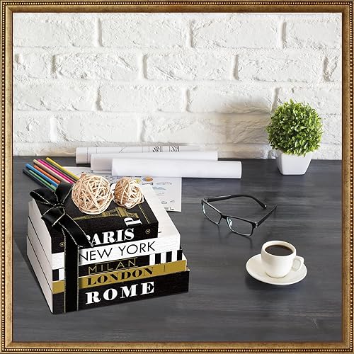 Miniatura 5 de Geetery 5 piezas de libros de madera para decoración del hogar con 2 bolas de ratán, libro de ciudad moderno y falso para sala de estar, granja,