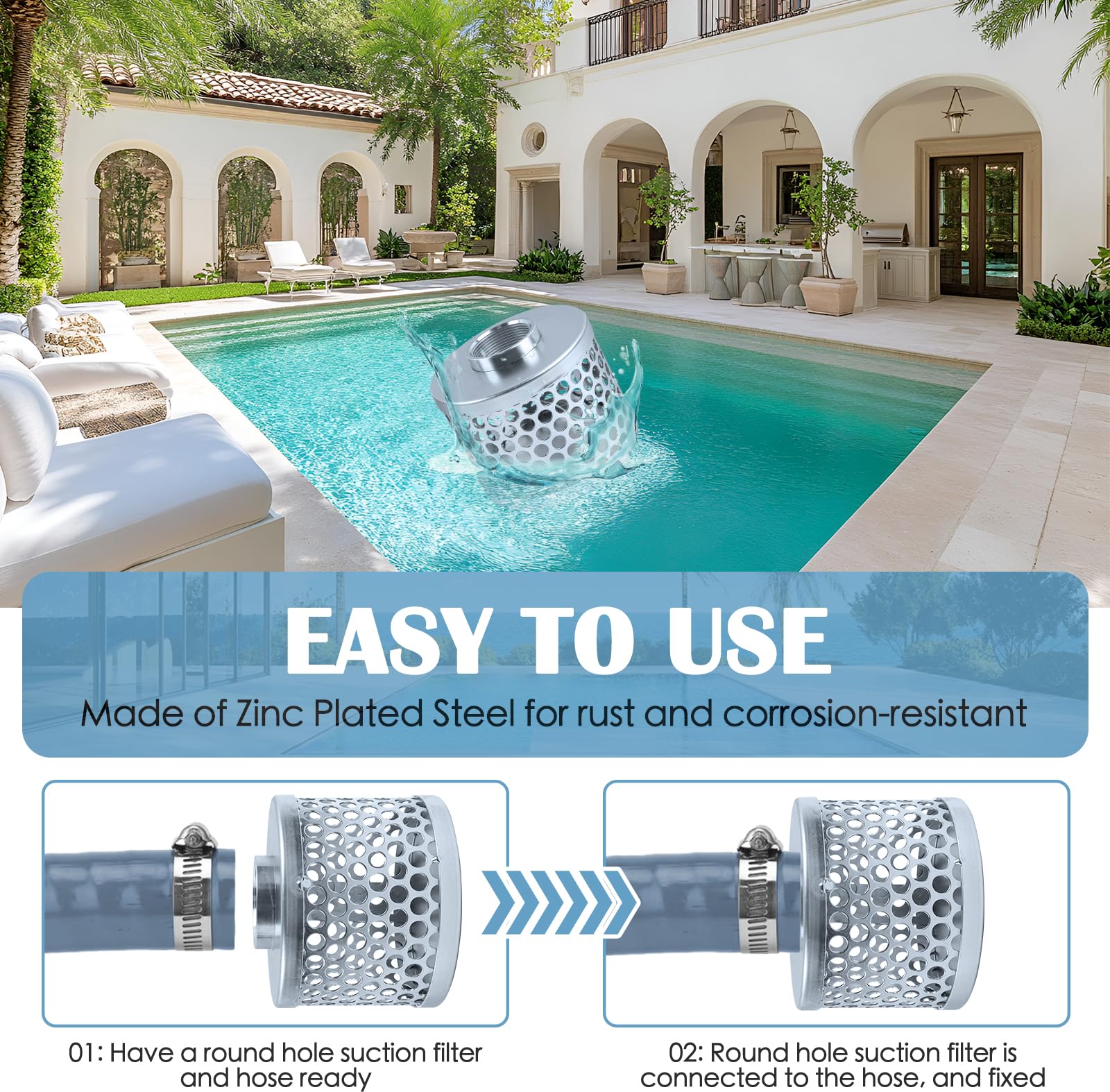 Round Hole Suction Strainer Filter, Hose Water Pump Inlet Strainer, Carbon Plated Steel Basket Water Suction Filter Npt Thread, Remove Reduces Debris,Trash, Solids Entering Pump — Amazon image 6