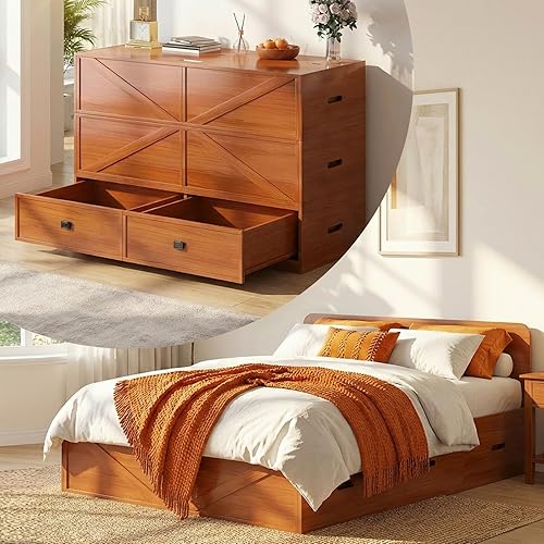 ijuicy Cama Queen Murphy 4 en 1 con colchón incluido y cajones extragrandes, cama multifuncional que se convierte en sofá para espacios