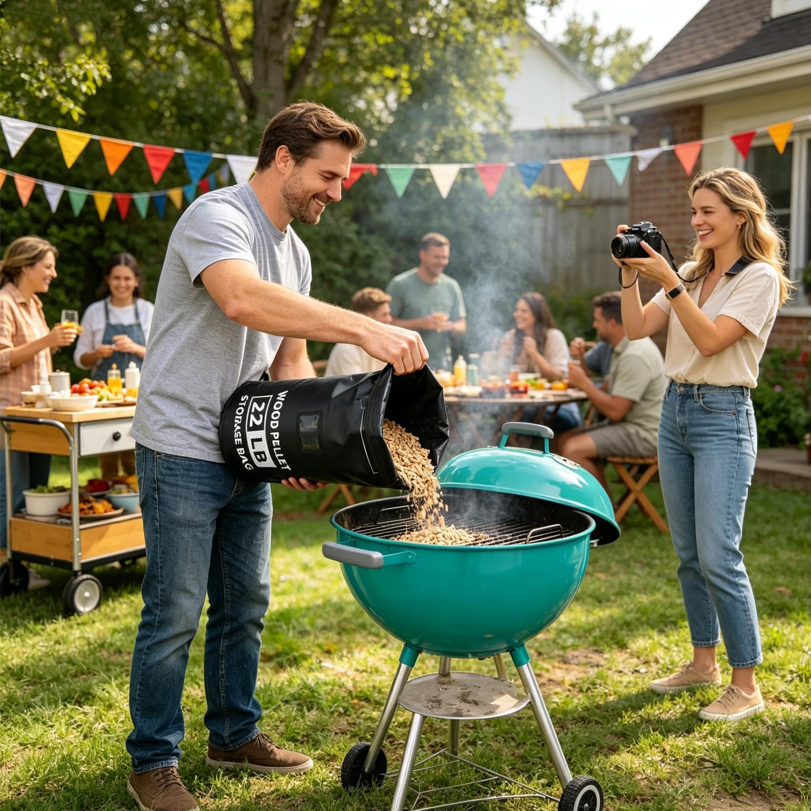Holzpellet Lagerbehälter 10kg Wasserdicht: Tasche für Smoker-Pellets – Trockene Aufbewahrung mit Tragegriff & Etikettenfach, robuste Pelletbox für Grill, Holzkohle & Holzchips, Schwarz