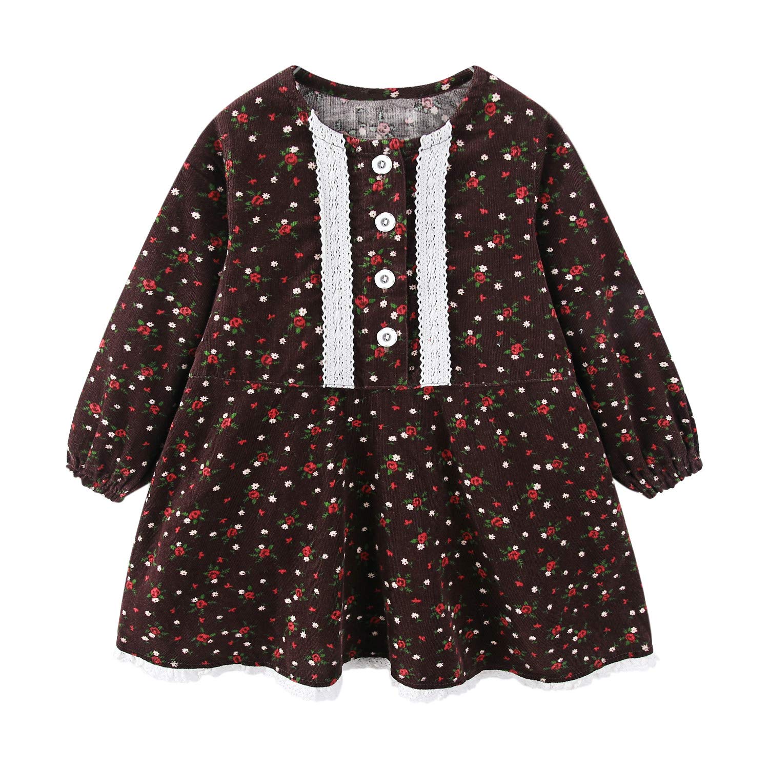 Vestido de pana para niñas Mud Kingdom marrón de 4 años con estilo vintage floral 8