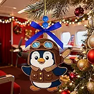4in Penguin Pilot Ornaments for Christmas Tree Penguin Wooden Christmas Ornament for Xmas Holiday Birthday Party Home Hanging Decorations Gift Souvenir Accessories
