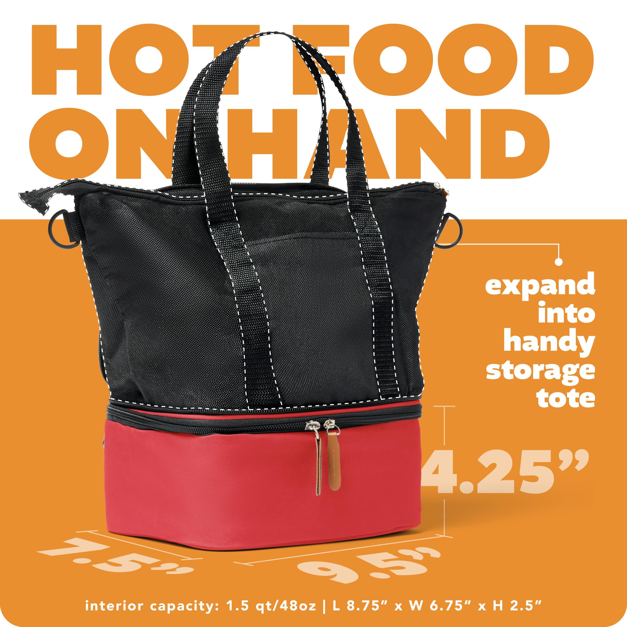 Hot Logic 16801169-RD Borsa termica per il pranzo Plus 120 V, poliestere, rosso