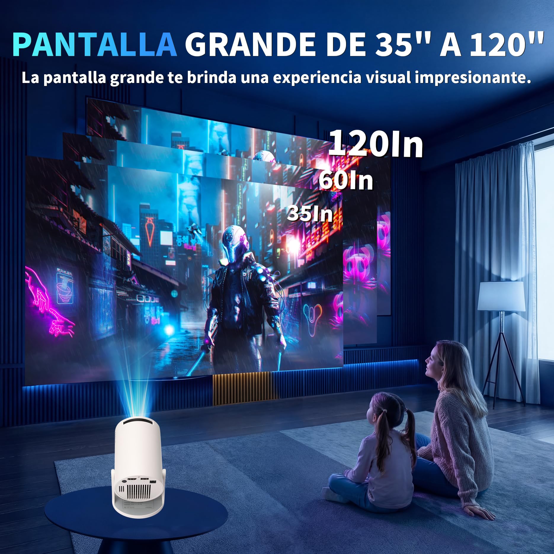 [2026 App Integrada] Mini Proyector 4K Support 1080p con WiFi 6 y Bluetooth 5.2 Proyector portátil con Enfoque automático y corrección Trapezoidal Compatibile con TV Stick/USB/PS5/Laptop,Blanco