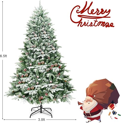 Miniatura 7 de Happygrill Árbol de Navidad natural clásico de 6.5 pies preiluminado con 450 luces LED, soporte plegable de PVC y PE mezclado hojas gruesas