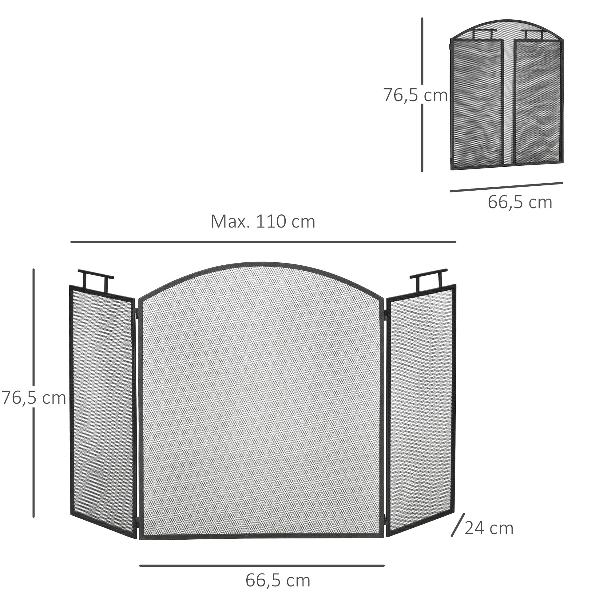HOMCOM Pare-feu pour cheminée ou poêle 3 Volets Pliables 110x24x76,5 cm Acier Noir