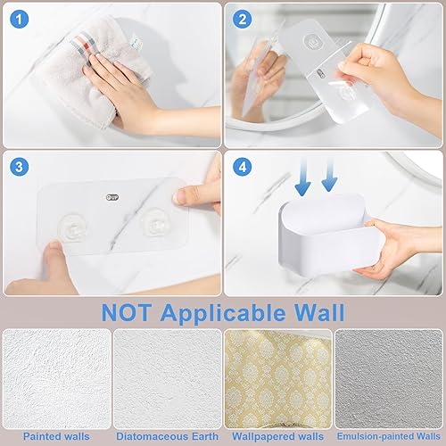 Miniatura 7 de ANRUI Estante de ducha de plástico montado en la pared, organizador de puerta de gabinete sin taladro, estantes de ducha autoadhesivos para baño,