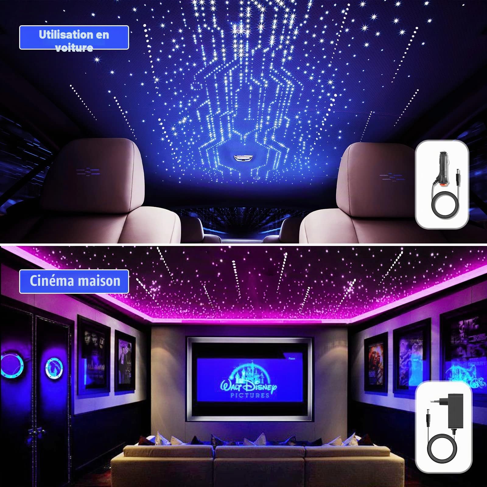 16W RGBW Fibre Optique Lumineuse, 400pcs (0.75+1.0+1.5mm)*3m LED Bluetooth/Télécommande, Ciel Étoile + Kit Éclairage Étoile Filante Voiture
