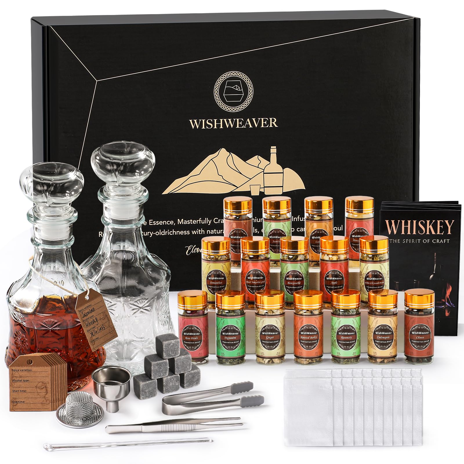 Kit per infusione di alcol, 16 kit per la preparazione di whisky fai da te naturale per infusione di bourbon, segale, gin, vodka, tequila, rum con prodotti botanici personalizzati, perfetto per