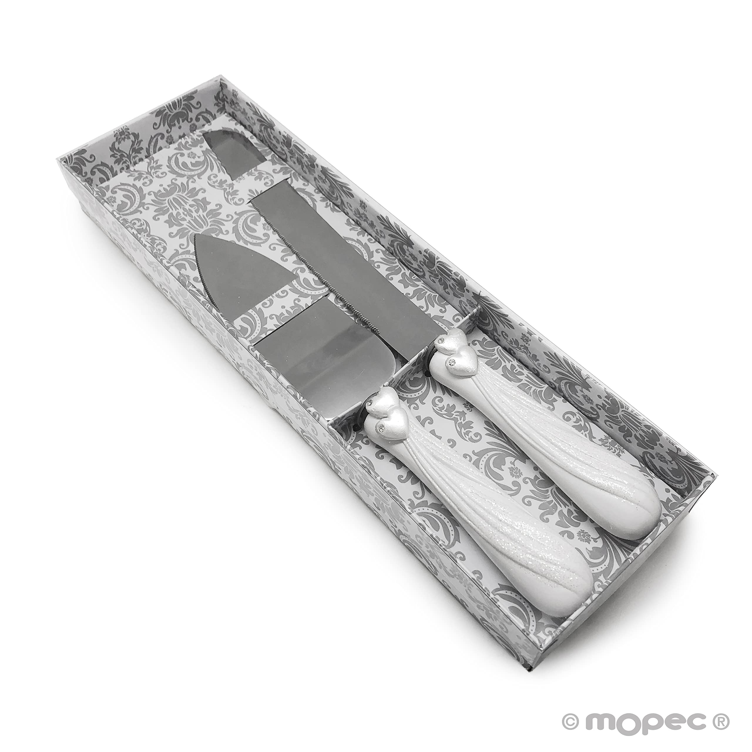 Mopec G66 - Juego de Cuchillo y Pala para Tarta con decoración en Forma de Corazones, Pack de 1 Juego.