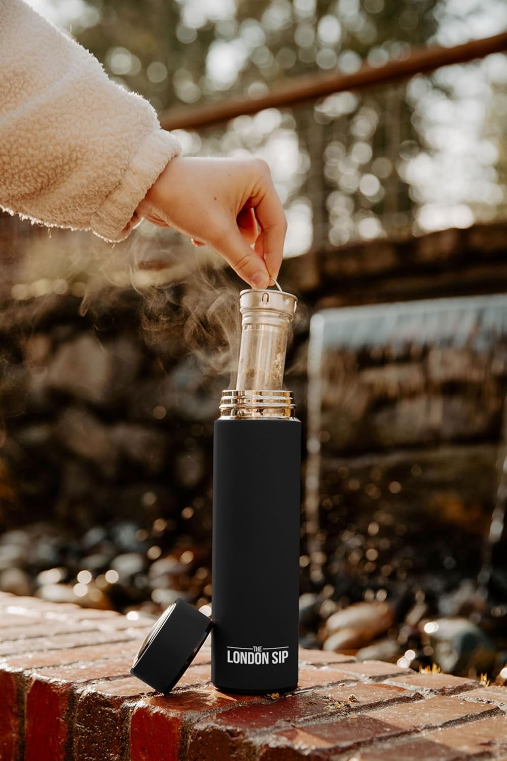 London Sip Multi-Purpose Tea Infuser Travel Mug and Tumbler Fruit Infuser Flask Hot and Cold Double Wall Stainless Steel Thermos with Extra-Long Infuser, Zen Black - Image 3